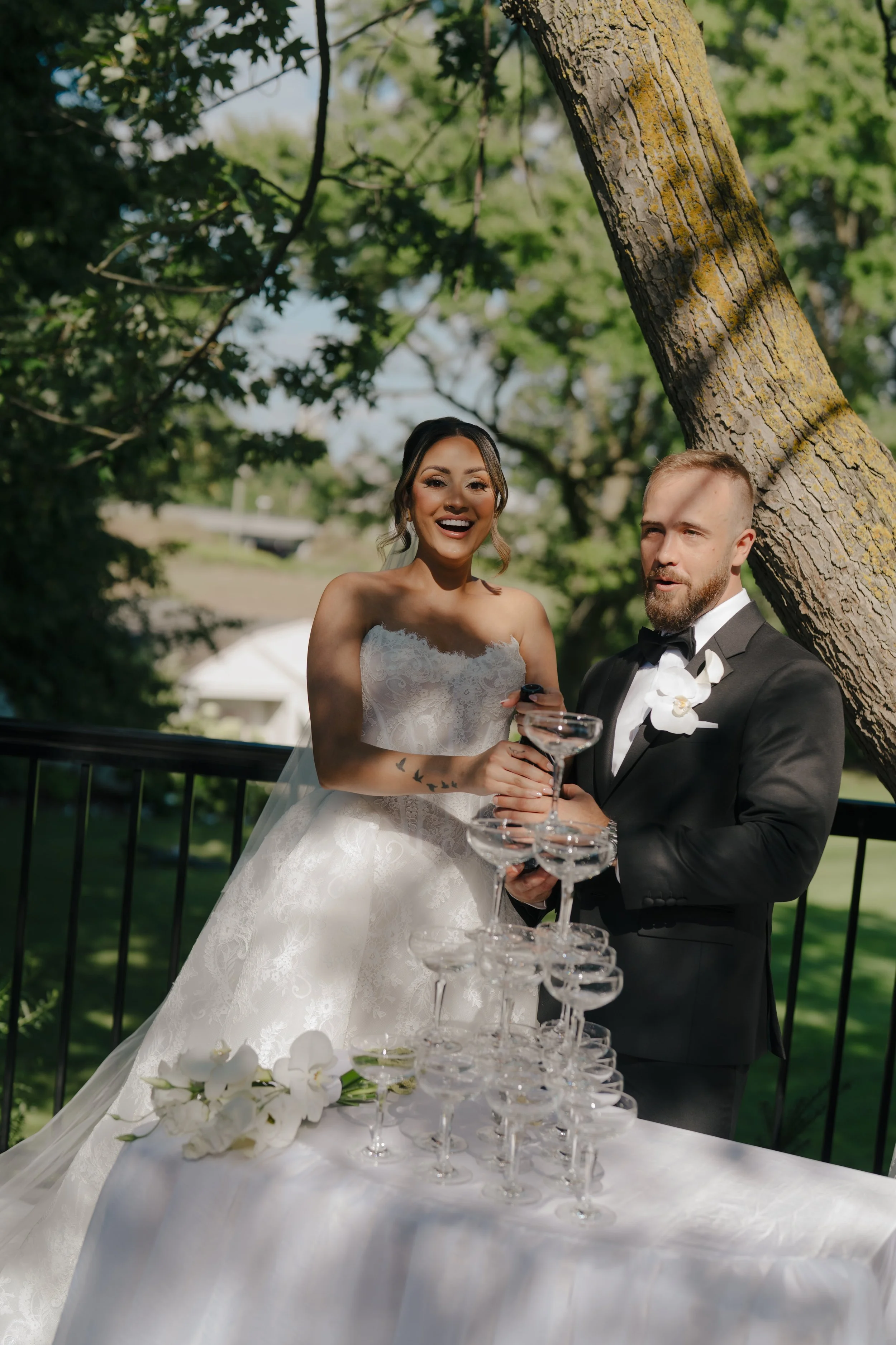 Romantic floral-accented cocktail tower styled and decor rentals by Dereves Studio, best wedding planner Toronto for luxury details.”