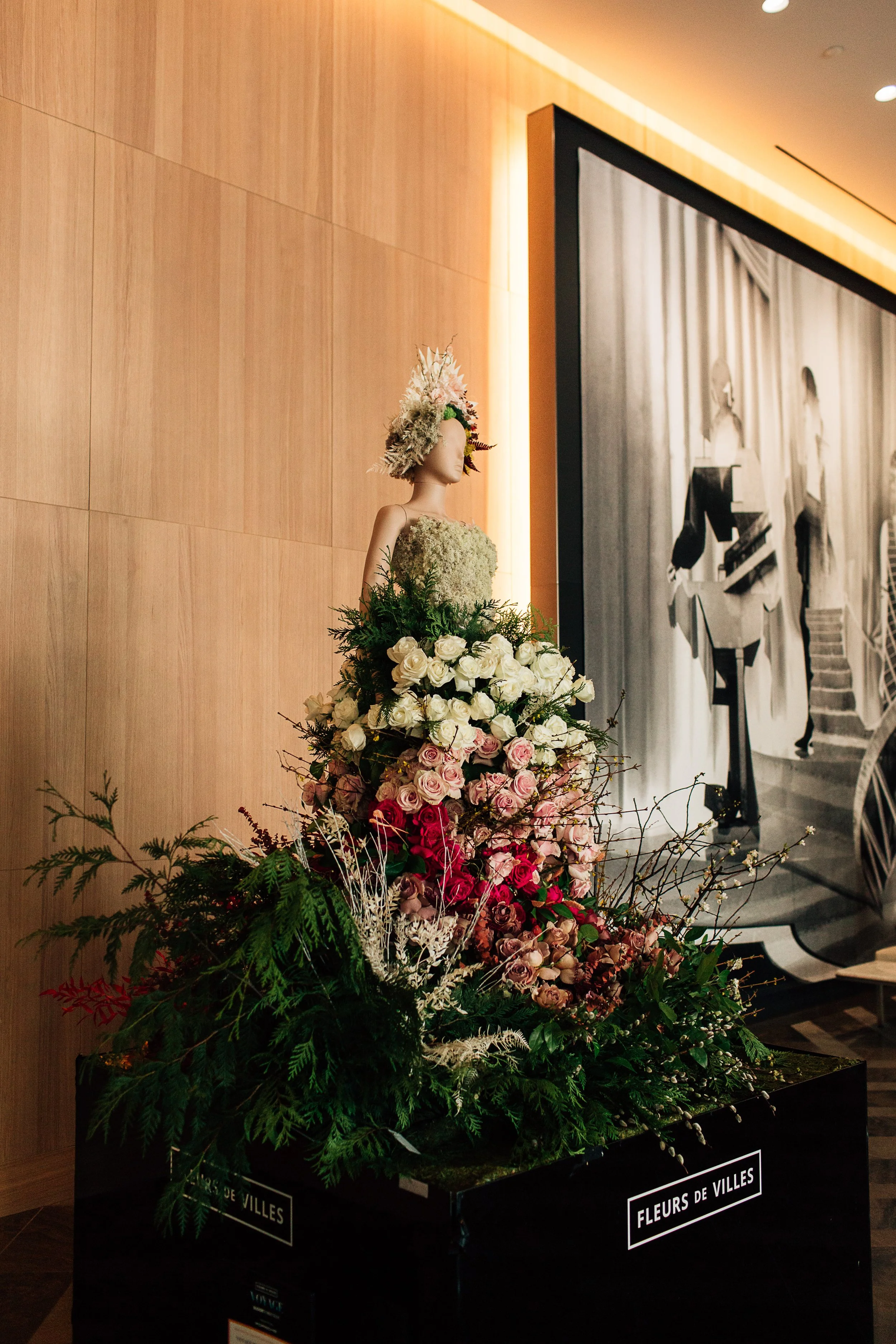 Statement floral installation in Toronto for a corporate event and branded guest experience for a hotel in toronto