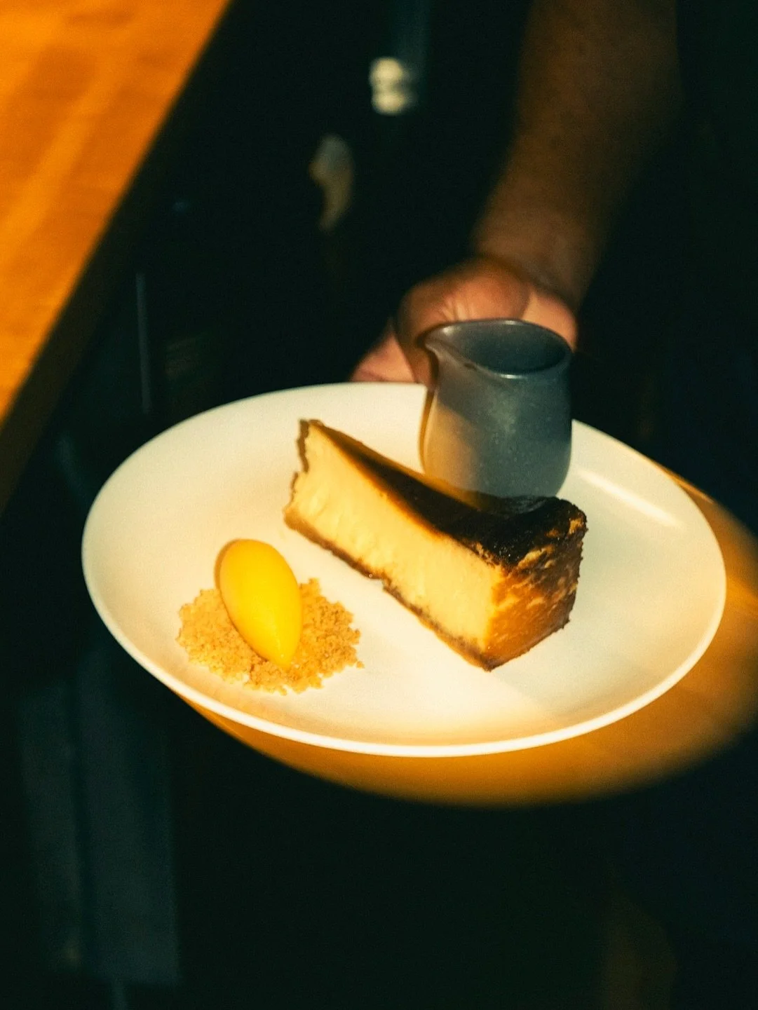 for the ones who never skip dessert.
sweet potato cheesecake with mango sorbet + caramel drip.