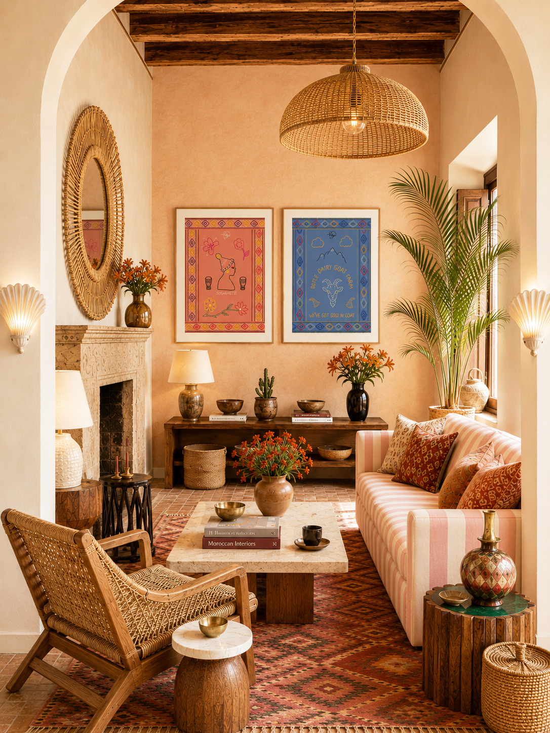 Queen and Gold in Goat in hotel common area