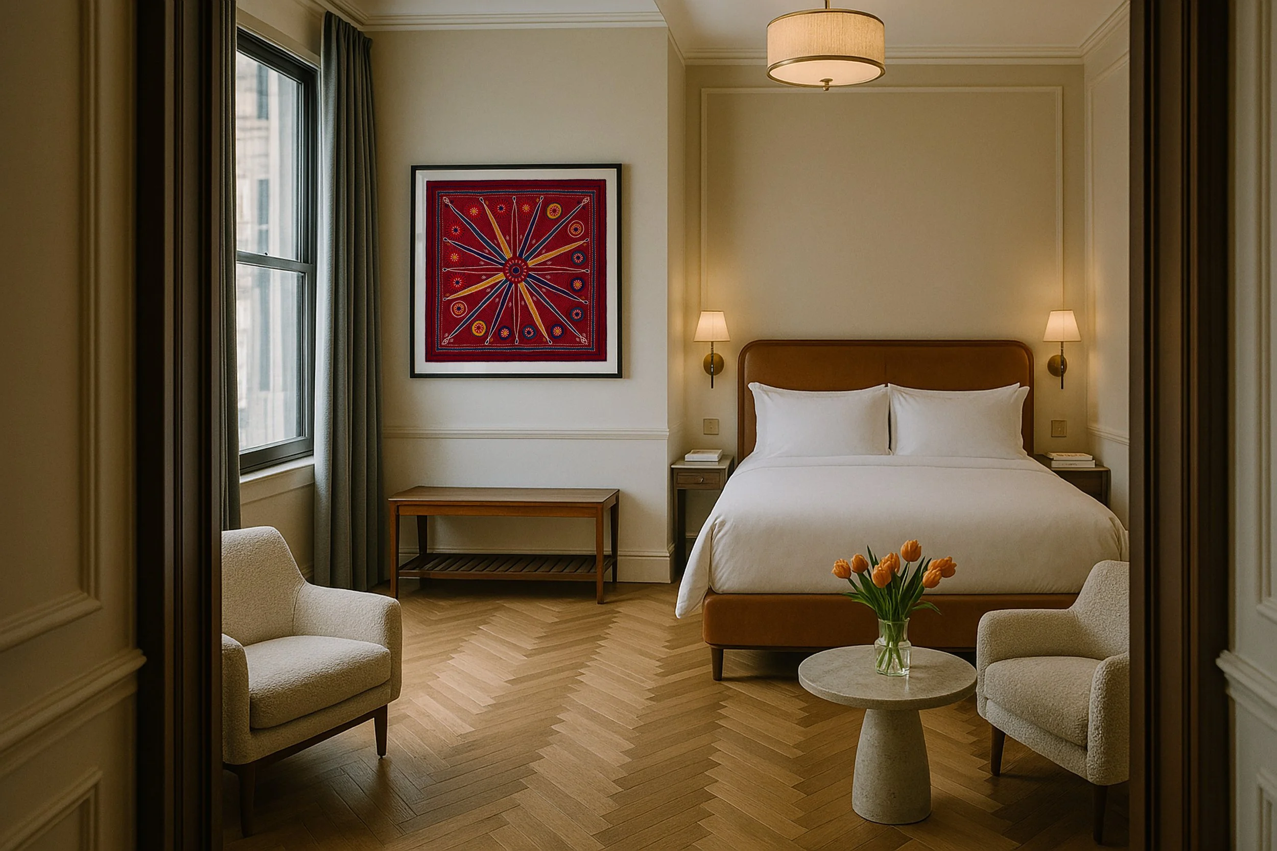 'Bhanu' Fine Art Print custom framed in hotel room. 