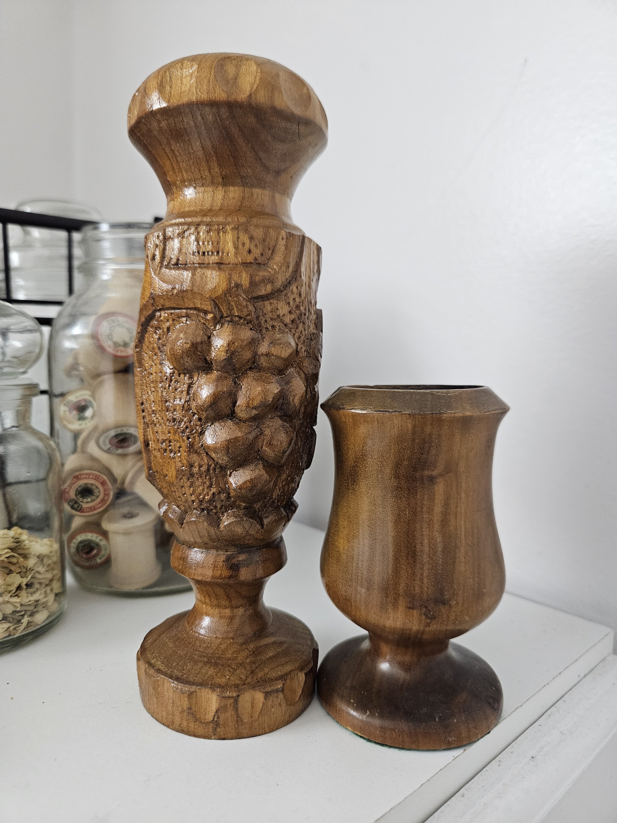set of two (2) wooden vases