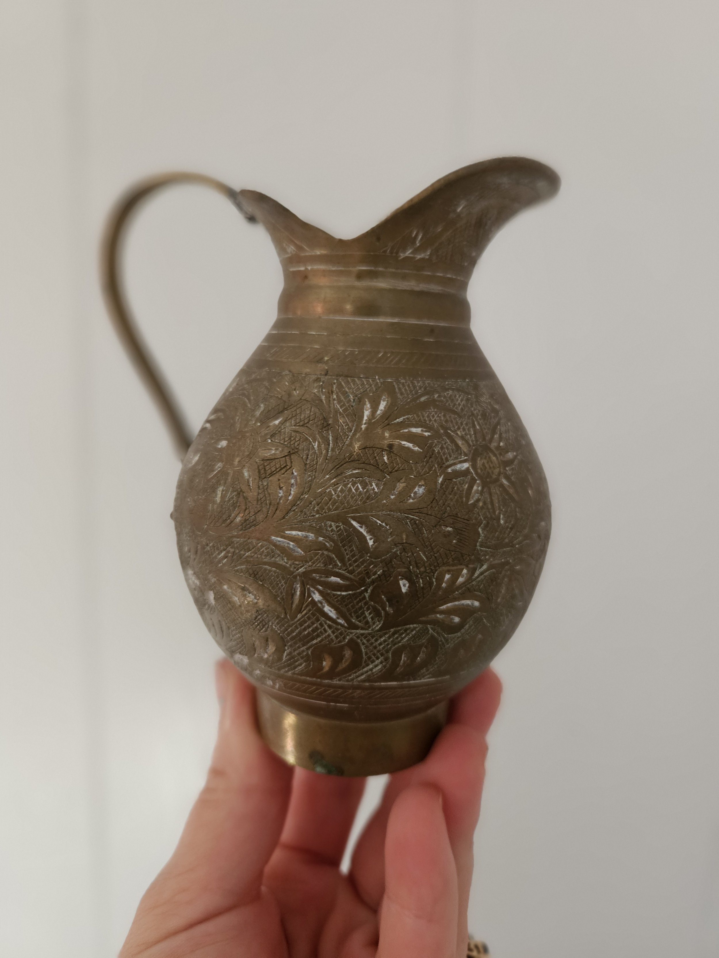 small etched brass jug pitcher