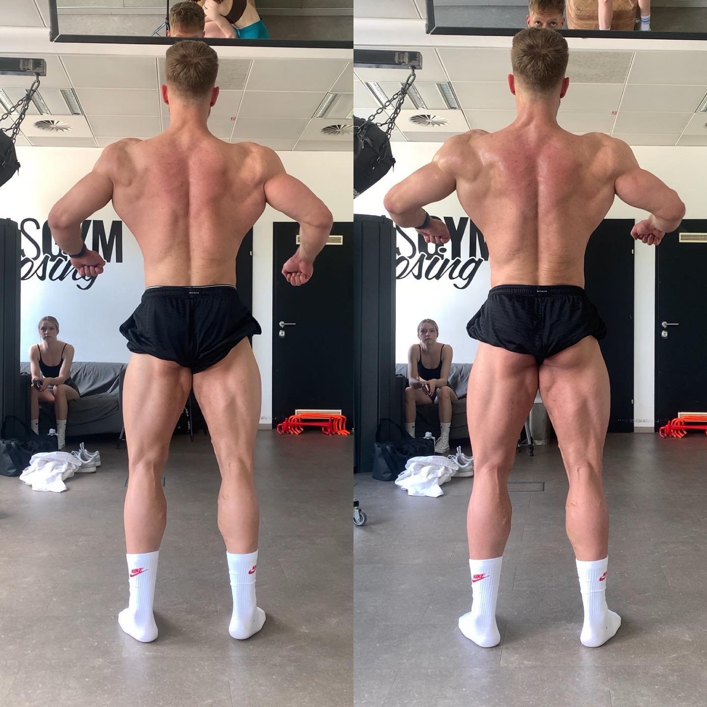 Links vorher | Rechts nacher

-back pose: hier war unser Ziel ganz klar einen st&auml;rkeren 3D-Look der Schulter zu bringen und den Lat ein St&uuml;ck mehr rauszuholen, was uns ganz gut gelungen ist. Ebenfalls wurden die Beine anders geplaced und mi