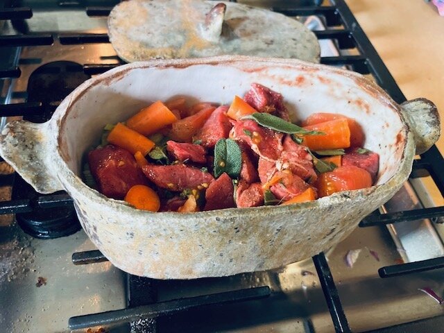 One of my new favorites! I enjoyed hand-building this woodfired &quot;Oven to Table&quot; ovenware piece- fresh out of the kiln. I also enjoyed getting fresh ingredients from our garden to make this yummy meal.

----
#oventotable #sustainableceramics