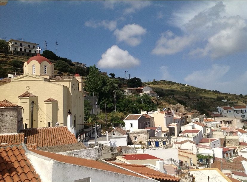 Location 1: View of the Xora and St. Dimitris Church from our balcony