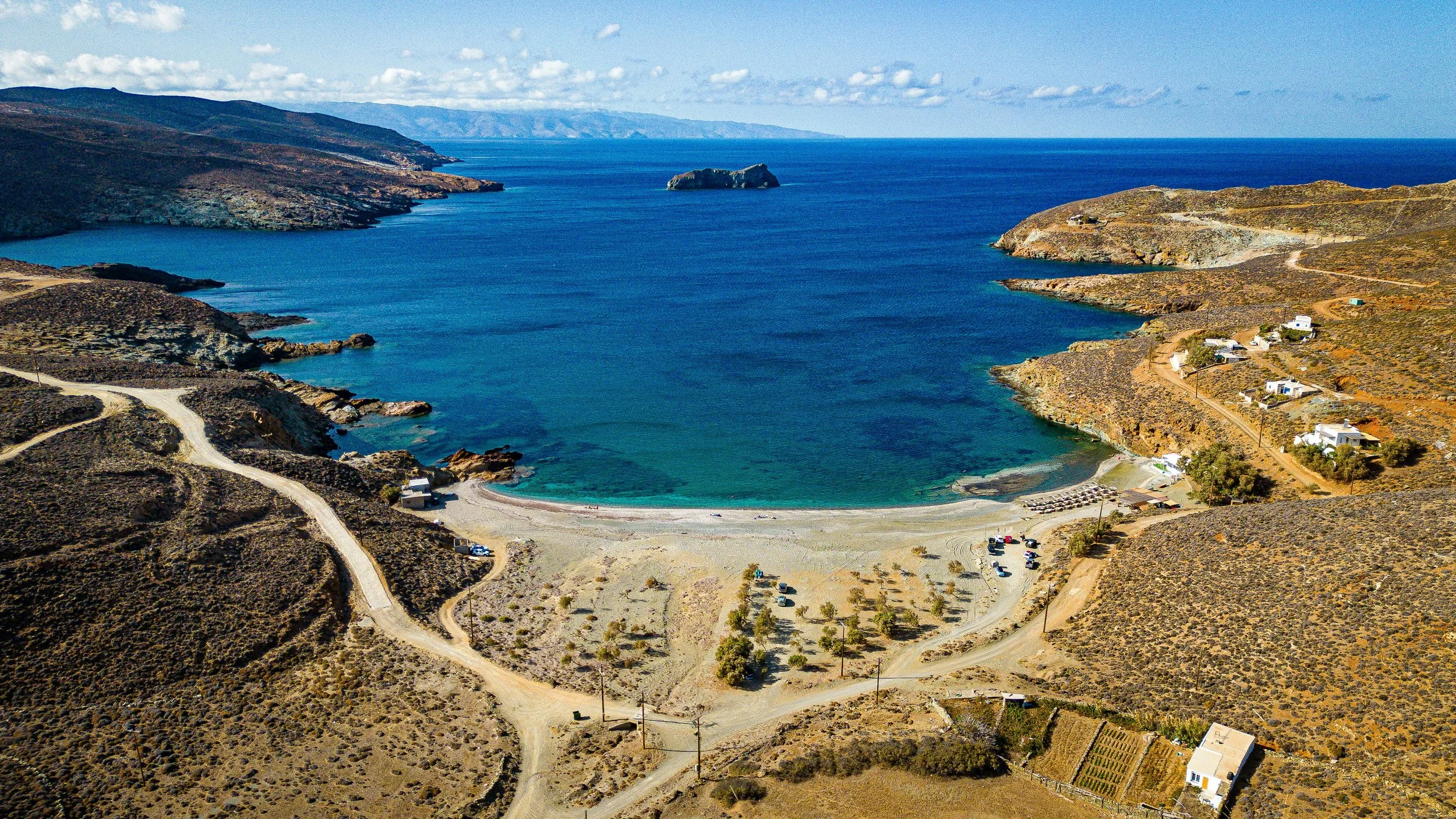 Location 1: Tinos is home to wild blue bays