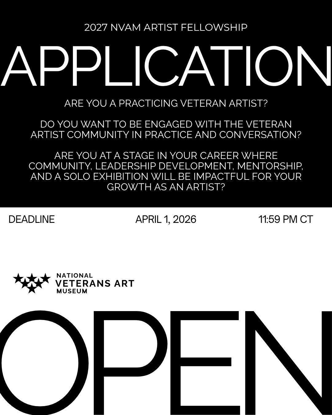 Are you a practicing veteran artist?

Do you want to be engaged with the veteran artist community in practice and conversation?

Are you at a stage in your career where community, leadership development, mentorship, and a solo exhibition will be impa