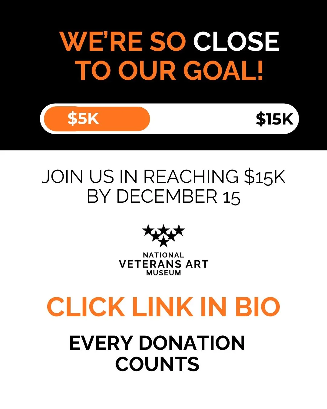 We're blown away by the support you've shown NVAM these short few weeks. Thanks to this community, we're almost at our $15K goal!

That means we can keep doing what matters most: preserving veteran stories through art and making sure those voices rea