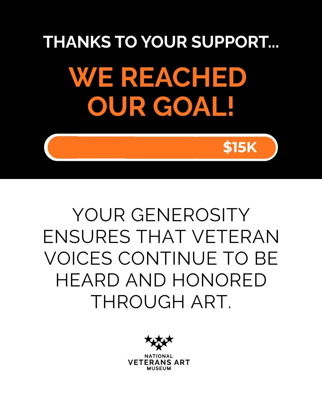 Thanks to your support, we reached our end-of-year fundraising goal. Your generosity ensures that veteran voices continue to be heard and honored through art.

#NVAMcommunity
