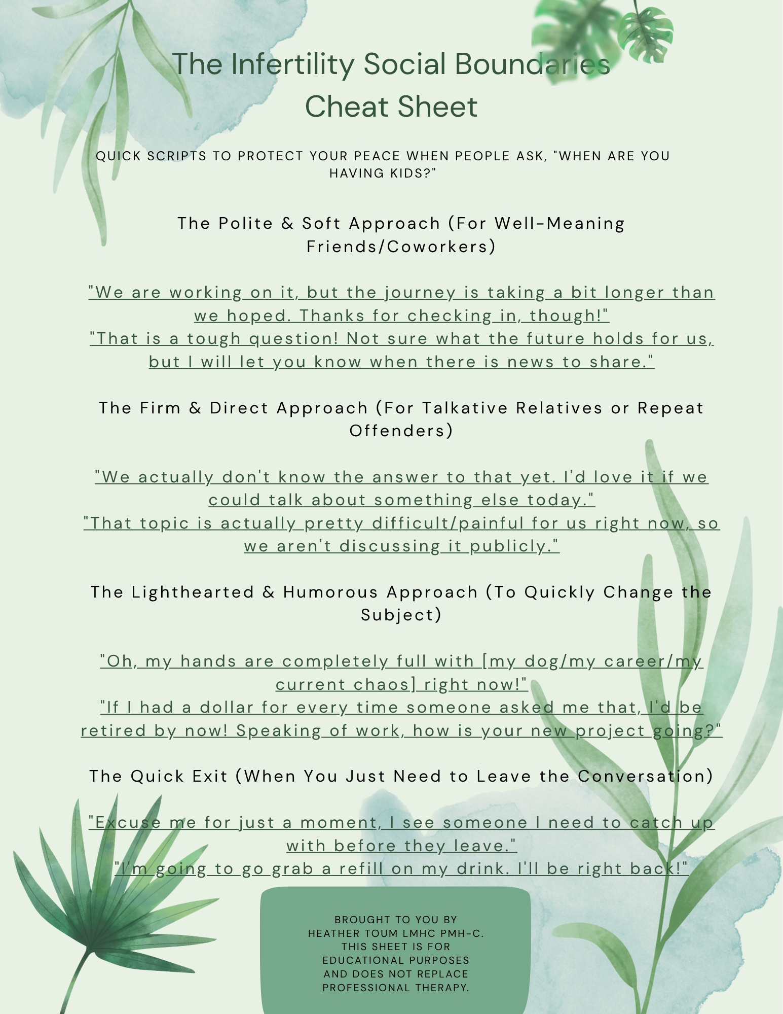 The Infertility Social Boundaries Cheat Sheet