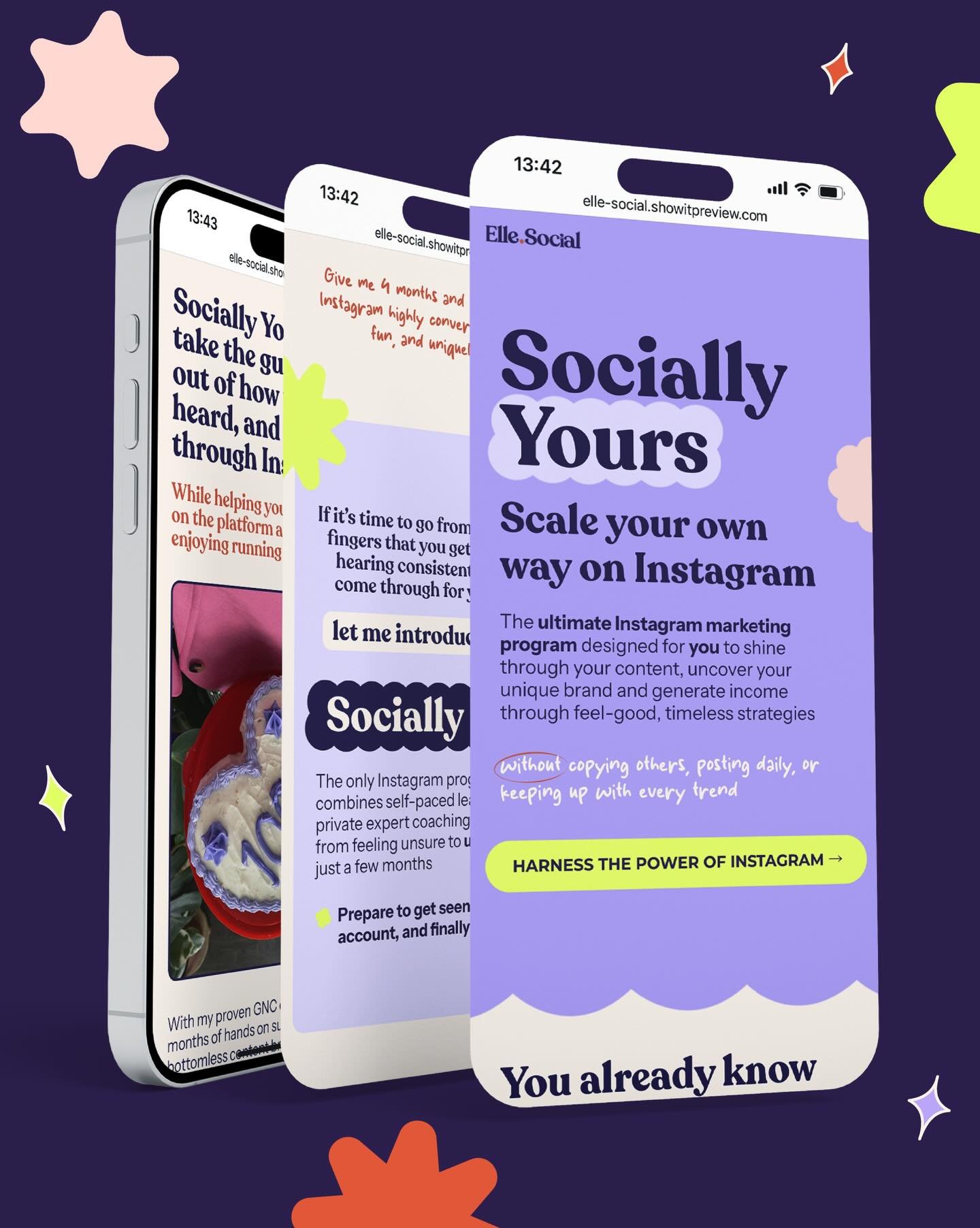 More from inside @elle.social Socially Yours website build ✨

We shared a first peek at the hero section last week, so naturally we couldn&rsquo;t resist giving you a little look around the rest of the page too. 

We&rsquo;ve started Elle&rsquo;s web