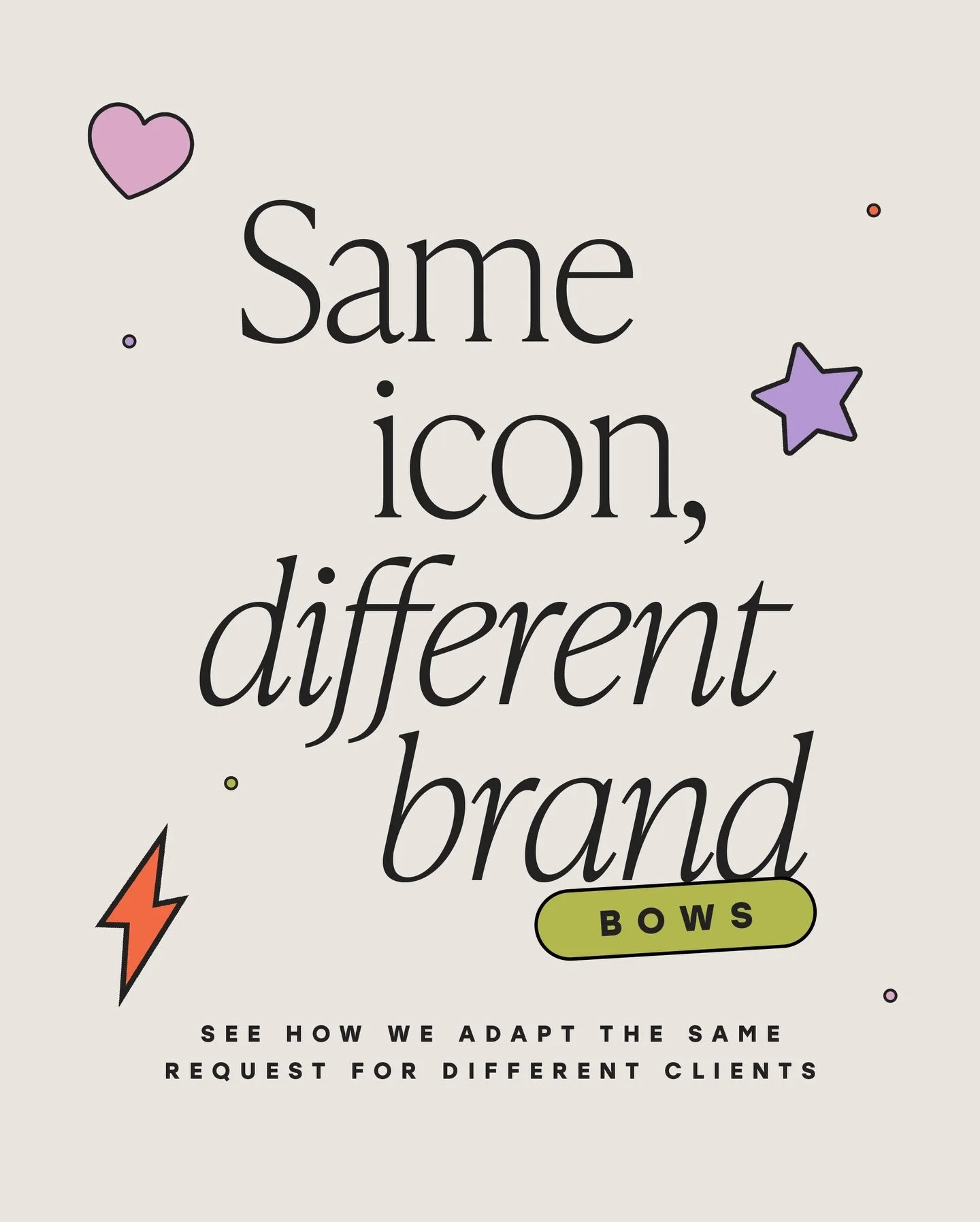 All who love bows as much as us (and our clients) say &lsquo;I!&rsquo; 🎀

You guys loved last time we shared this, so we thought we&rsquo;d make it a little series. Same icon concept, totally different brands 🥹

The bow has been a popular request a