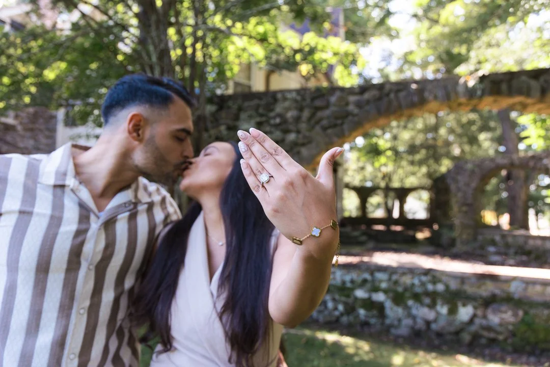 Surprise marriage proposal inside the historic candle-lit stone wine cellars at Brotherhood Winery in Washingtonville New York