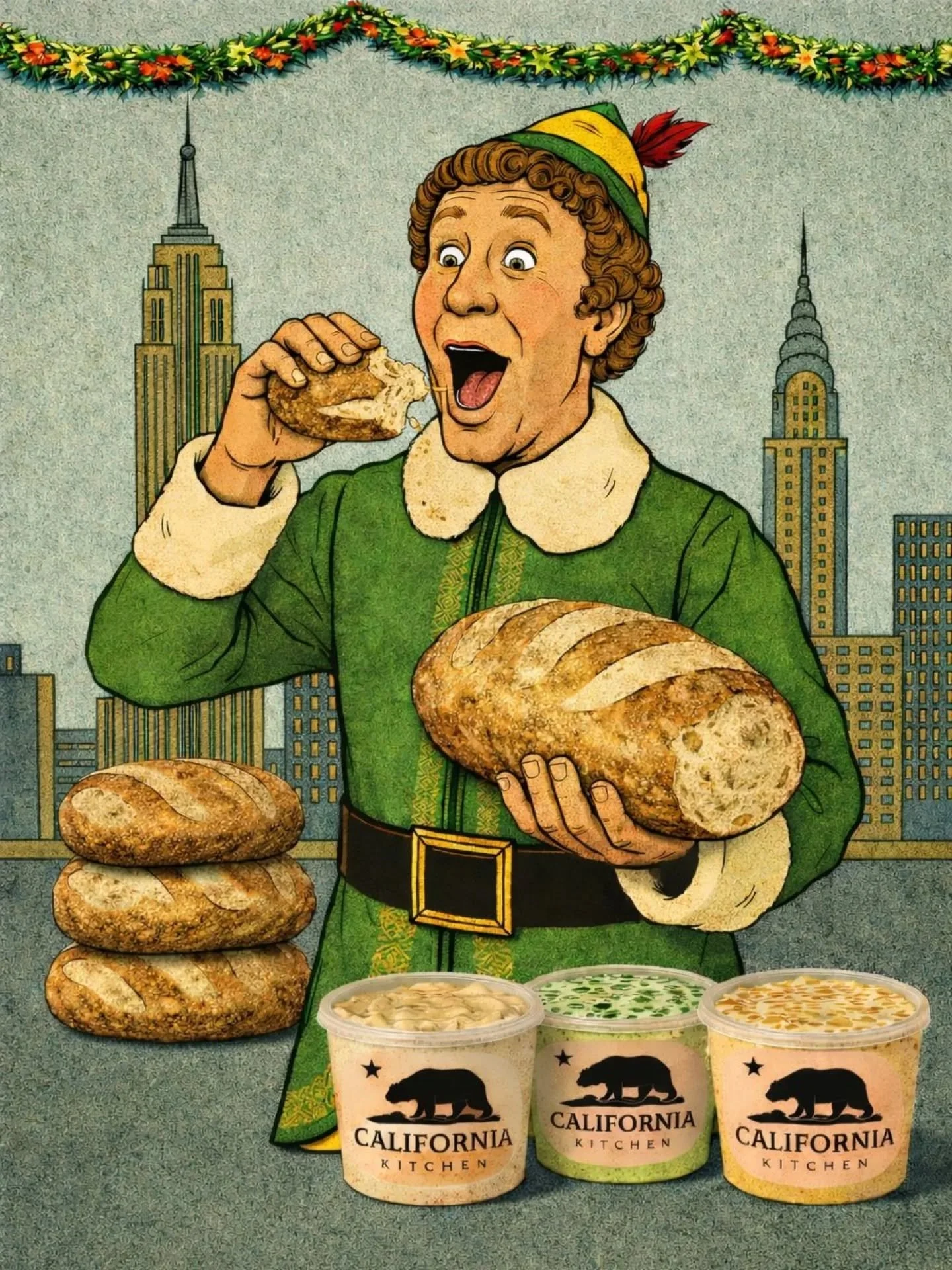 We elves try to stick to the four main food groups: candy, candy canes, candy corns&hellip; and sourdough with California Kitchen dips. 🍬🧑&zwj;🎄🍞🍪