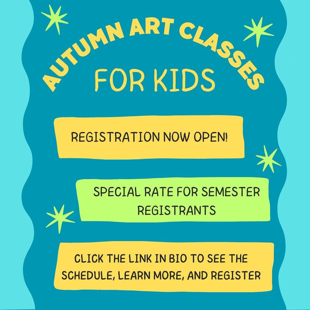 Autumn art class registration is now open 🥳🥳🥳 Join Little Spring Studio for small-group art classes for kids ages 5-12. Classes cover a variety of projects including drawing, painting, collage, clay, and more! Classes are grouped by age and meet o