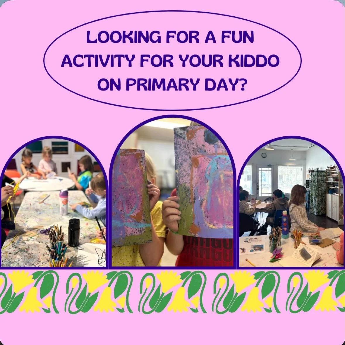 Join Little Spring Studio for Art Camp on Tuesday, May 5! Students will work on a variety of projects, including painting, drawing, fiber art, and more ✏️ 🎨 

Sign up for the morning session (9 AM-12 PM) and/or afternoon session (1-4 PM). Each sessi