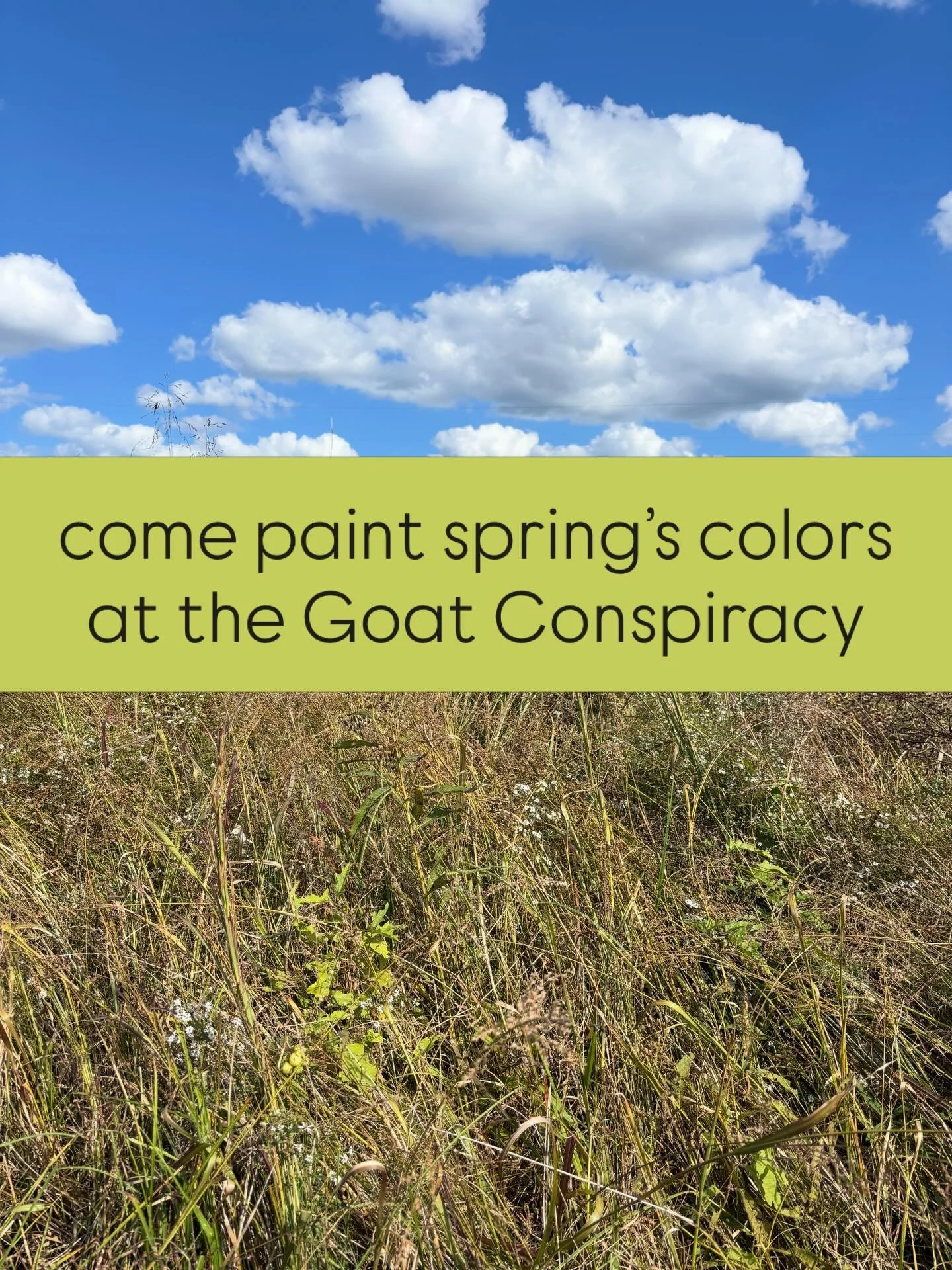 Spring is here 💫🌷Come enjoy the spring colors @goatconspiracysanctuary 

This three-hour event includes a tour of the Goat Conspiracy, a plein air watercolor workshop, and plant-based snacks to enjoy al fresco.

There are two classes coming up: Sun