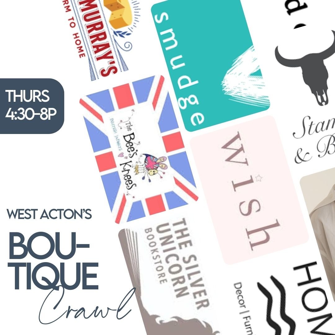 As local business residents of West Acton, we are so thrilled to share tomorrow's boutique crawl! Check out all of these amazing local shops and maybe we'll see you there. 😃

@eveandmurrays @silverunicornbooks @stamm.black @smudgeinkboston @edrummde