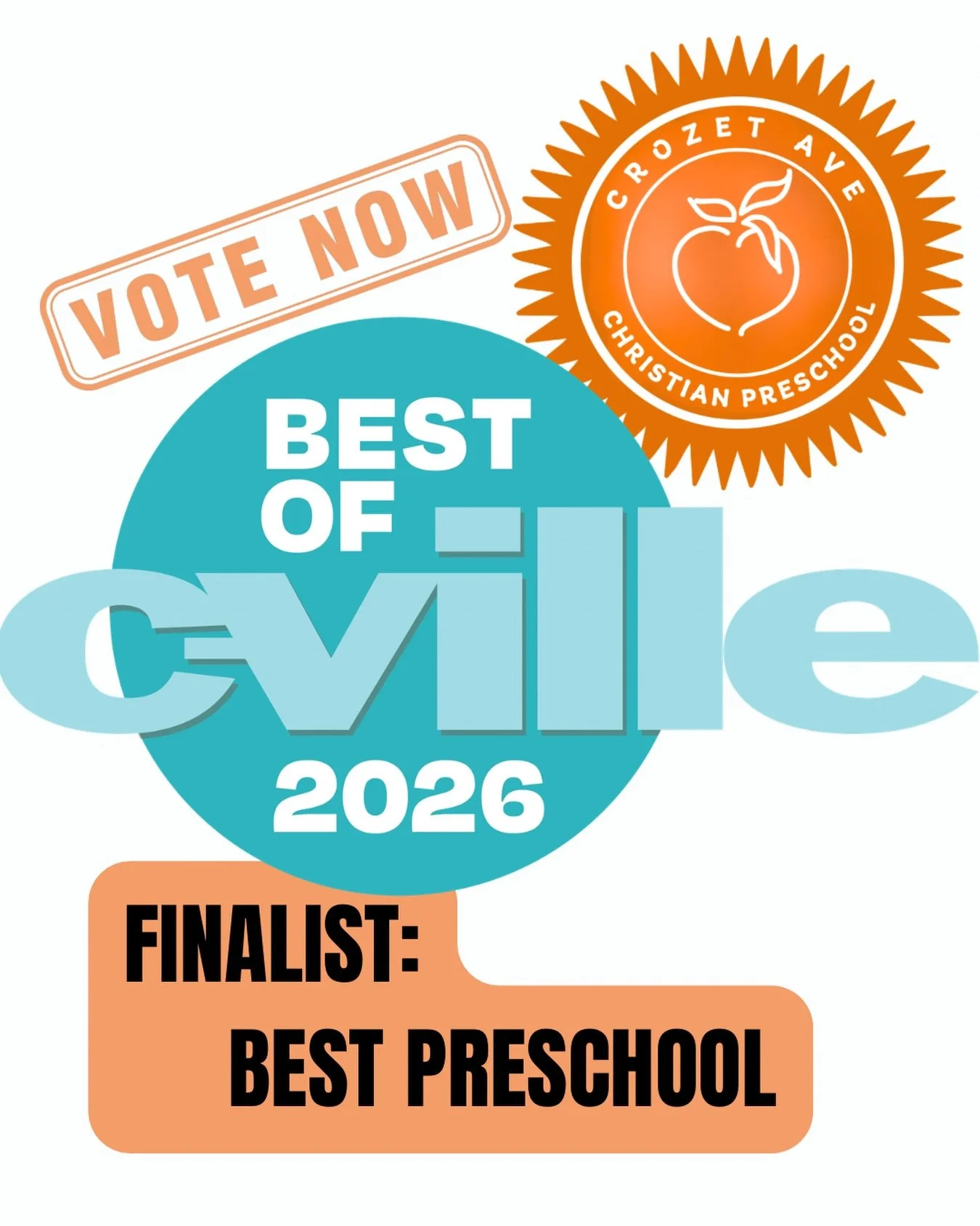 We are honored to be a finalist for the @cvilleweekly BEST OF CVILLE 2026 &ldquo;Best Preschool&rdquo; award! 

Peach family, go vote for the Peaches! 🏆 [See link in profile]

#crozetavenue #crozetavepeaches #bestofcville #letsgopeaches