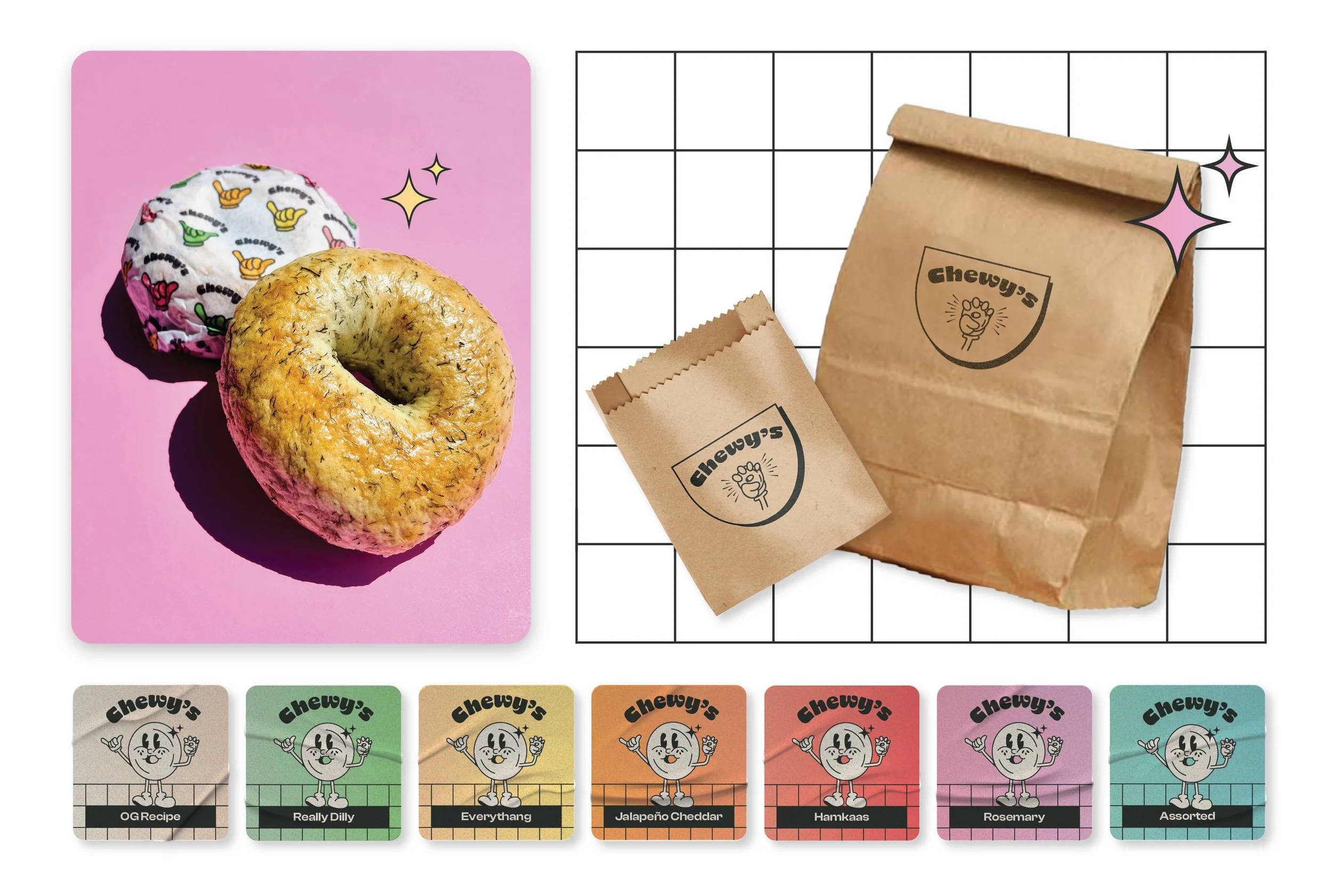 Patterns, stamps and stickers make up the packaging.