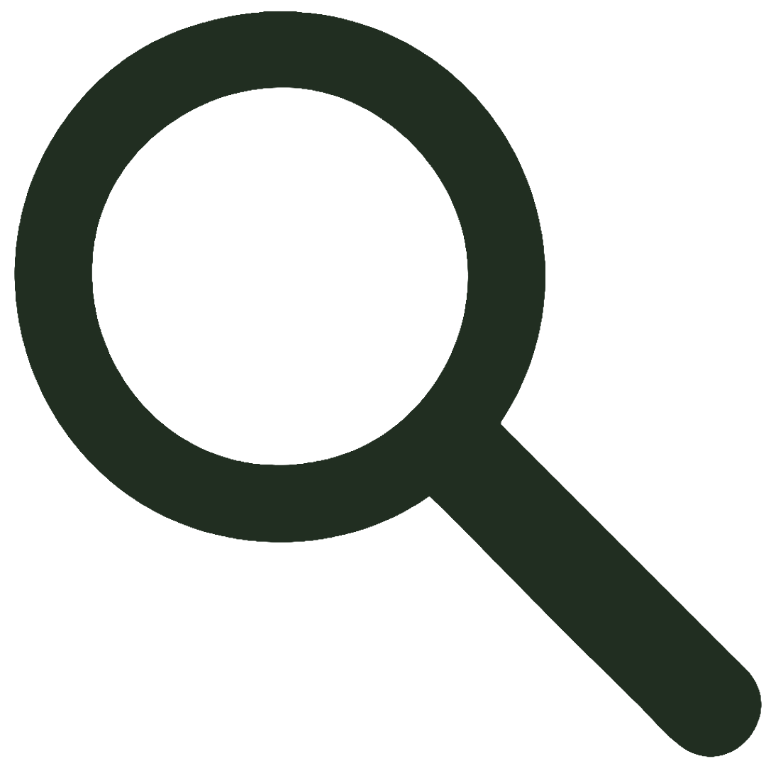 A black magnifying glass icon on a transparent background.