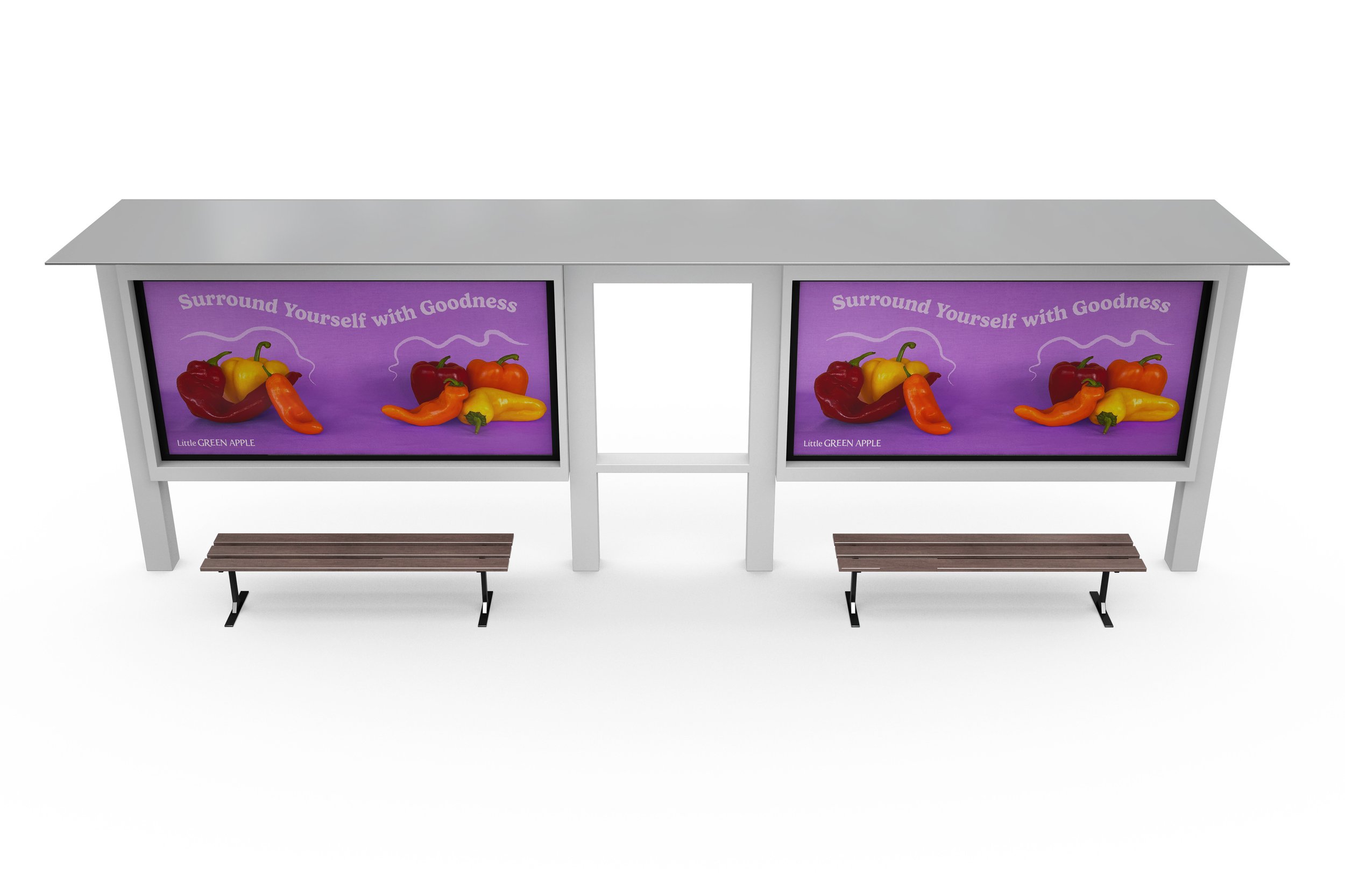 The bus bench ad invites users to physically surround themselves with goodness.