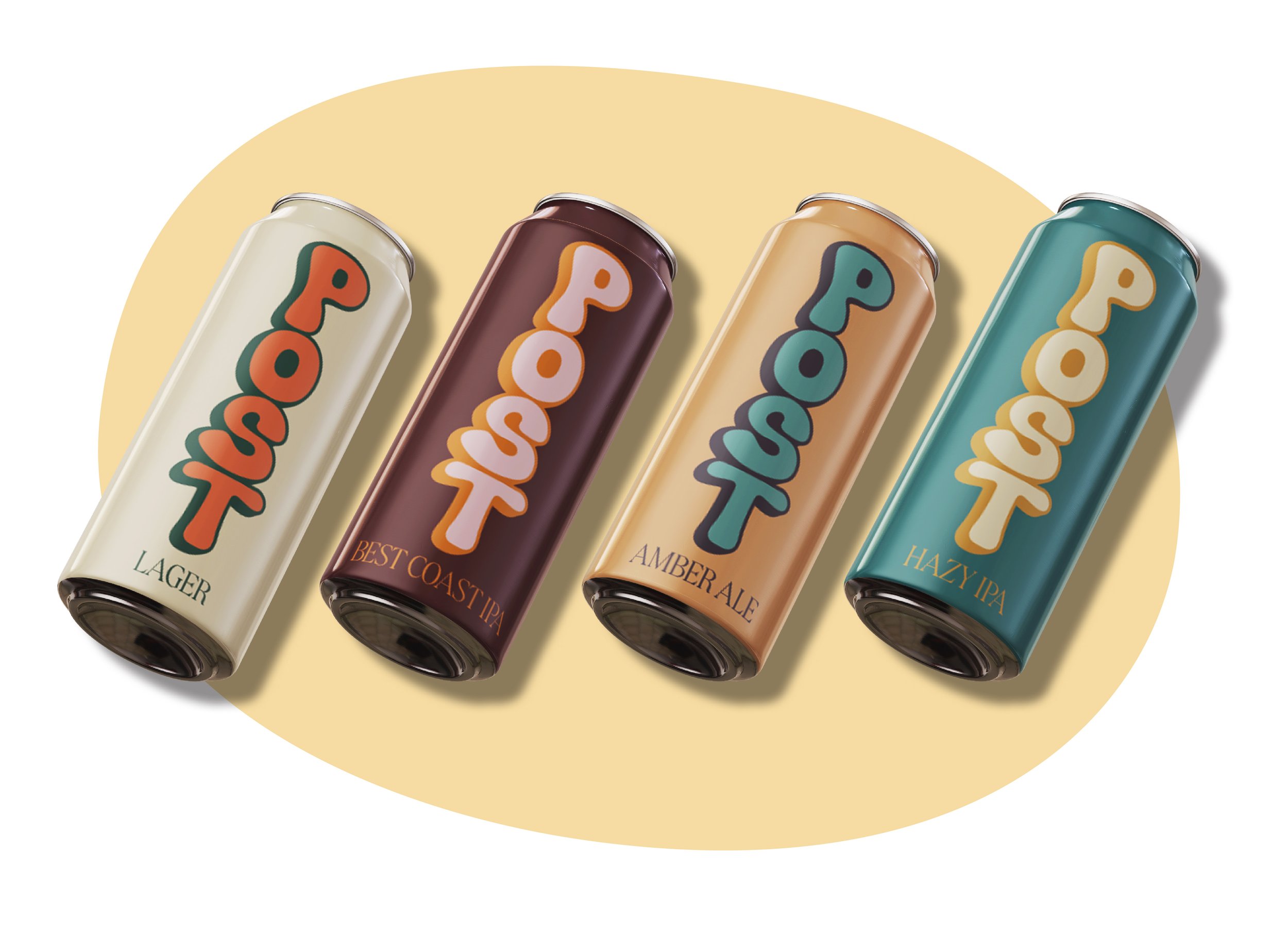 The core beer lineup features colour-coded packaging.