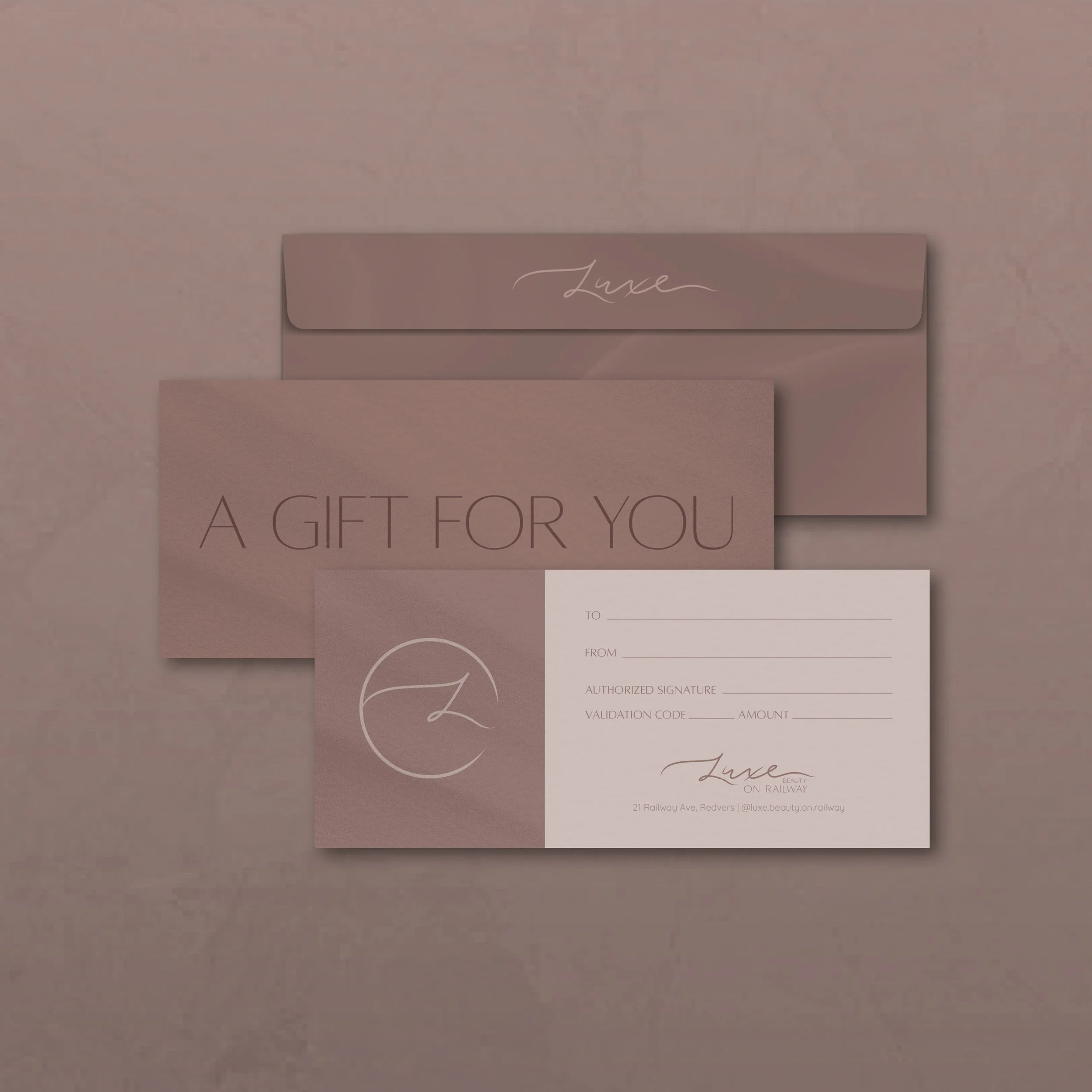 Texture plays a big role in the branding, as seen here on the gift cards.