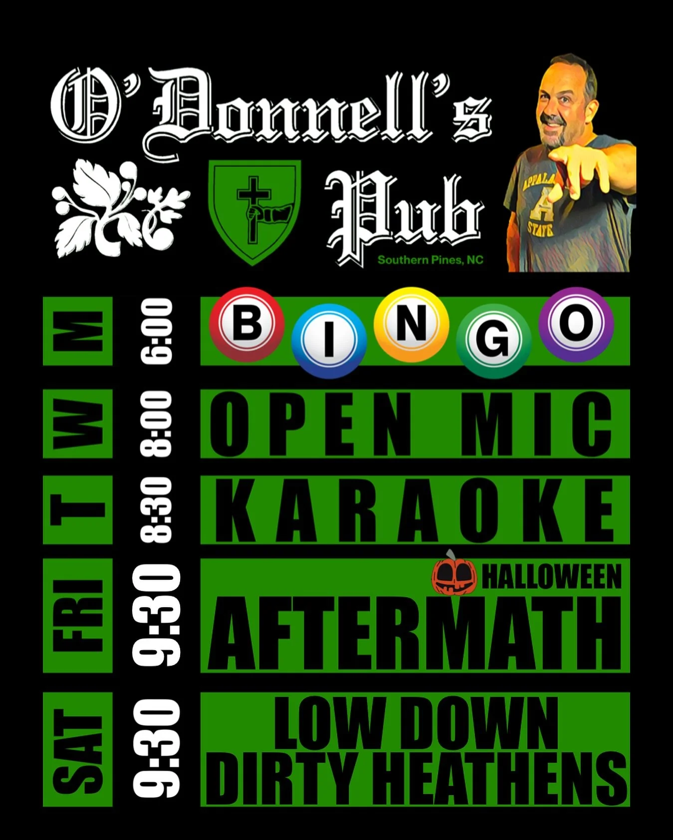 🍺👻 𝙏𝙃𝙀 𝙒𝙀𝙀𝙆 𝘼𝙃𝙀𝘼𝘿 🎃🍺
➖➖➖
𝙈𝙊𝙉𝘿𝘼𝙔 📣 𝘽𝙄𝙉𝙂𝙊 ⬅️ THE GRAND FINALE
⏰ 6:00PM 
𝗛𝗢𝗦𝗧: @_generous_dre_ 
𝗖𝗔𝗟𝗟𝗘𝗥: @cpomy 
➖☘️➖
𝙒𝙀𝘿 🎤 𝙊𝙋𝙀𝙉 𝙈𝙄𝘾
⏰ 8:00PM
𝗛𝗢𝗦𝗧: @the_reubs 
➖☘️➖
𝙏𝙃𝙐𝙍𝙎🎙 𝙆𝘼𝙍𝘼𝙊𝙆𝙀
⏰ 8:30PM