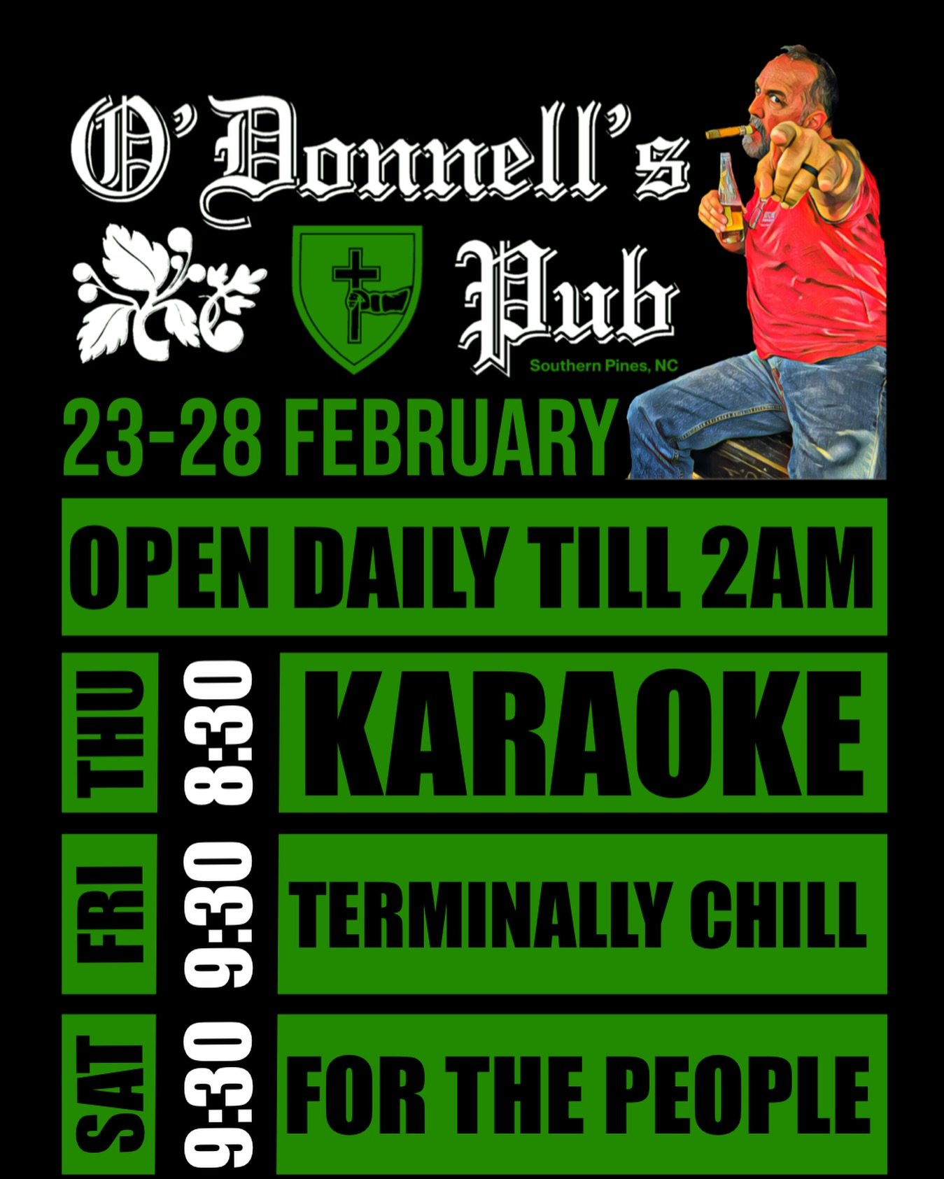 ☘️ 𝗘𝗩𝗘𝗡𝗧𝗦: 23-28 𝗙𝗘𝗕
➖➖➖
𝙏𝙃𝙐𝙍𝙎🎙 𝙆𝘼𝙍𝘼𝙊𝙆𝙀
⏰ 8:30PM
𝗛𝗢𝗦𝗧: @bostonc_music
➖➖➖
𝙇𝙄𝙑𝙀 ‼️ 𝗙𝗥𝗜 𝗡𝗜𝗚𝗛𝗧 
⏰ 9:30PM 
𝗠𝗨𝗦𝗜𝗖: @areyouterminallychill 
➖➖➖
𝙇𝙄𝙑𝙀 ‼️ 𝗦𝗔𝗧 𝗡𝗜𝗚𝗛𝗧 
⏰ 9:30PM 
𝗠𝗨𝗦𝗜𝗖: @forthepeopleban