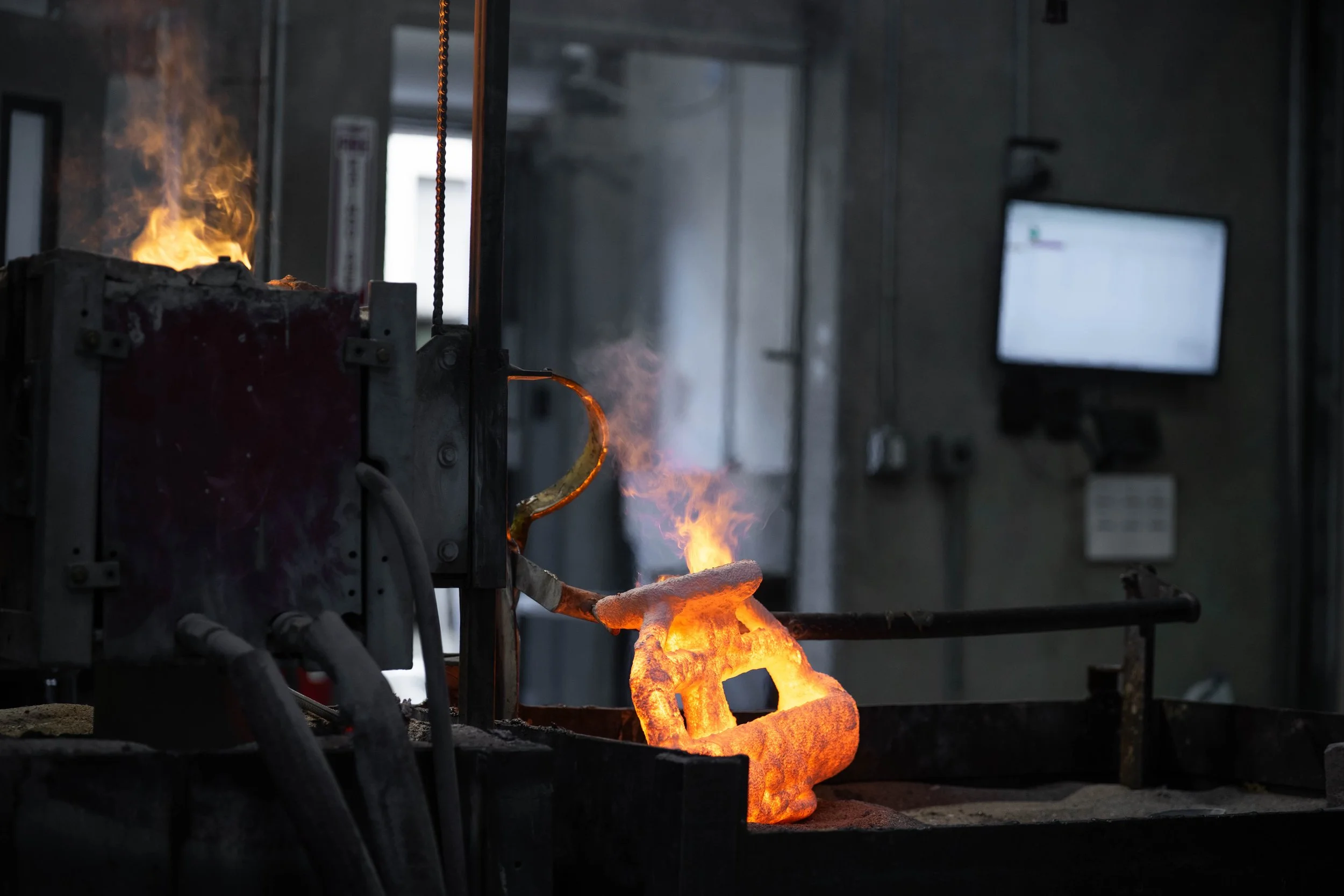 A freshly poured investment casting part.