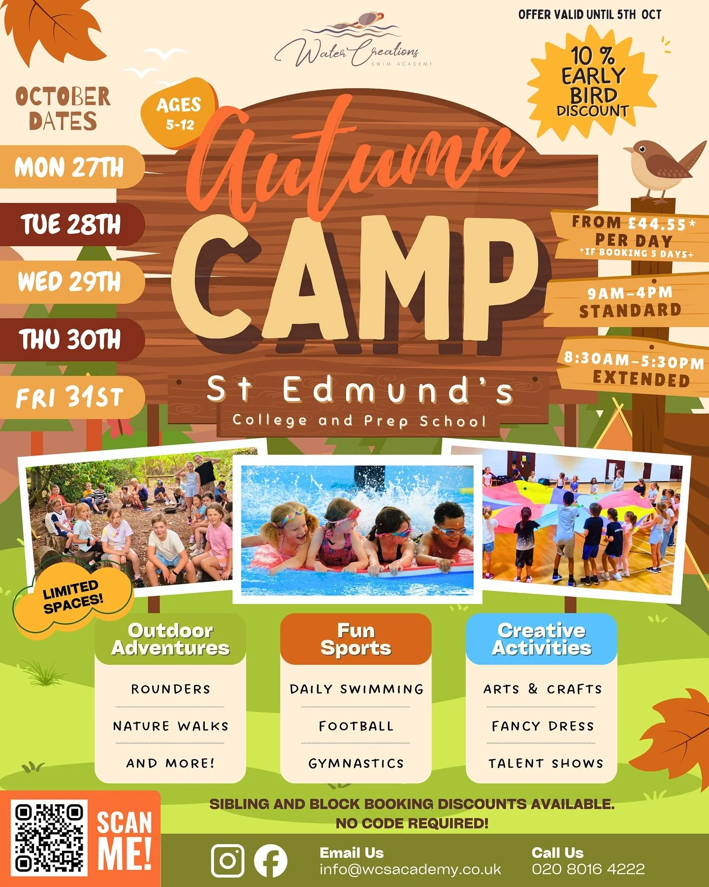 π Autumn Holiday Camp is HERE – Bookings Now Open! π
Half term is just around the corner and we can’t wait to welcome your little ones for a week packed full of fun, friends and adventure! 
From 27th - 31st October at St. Edmund&rsquo