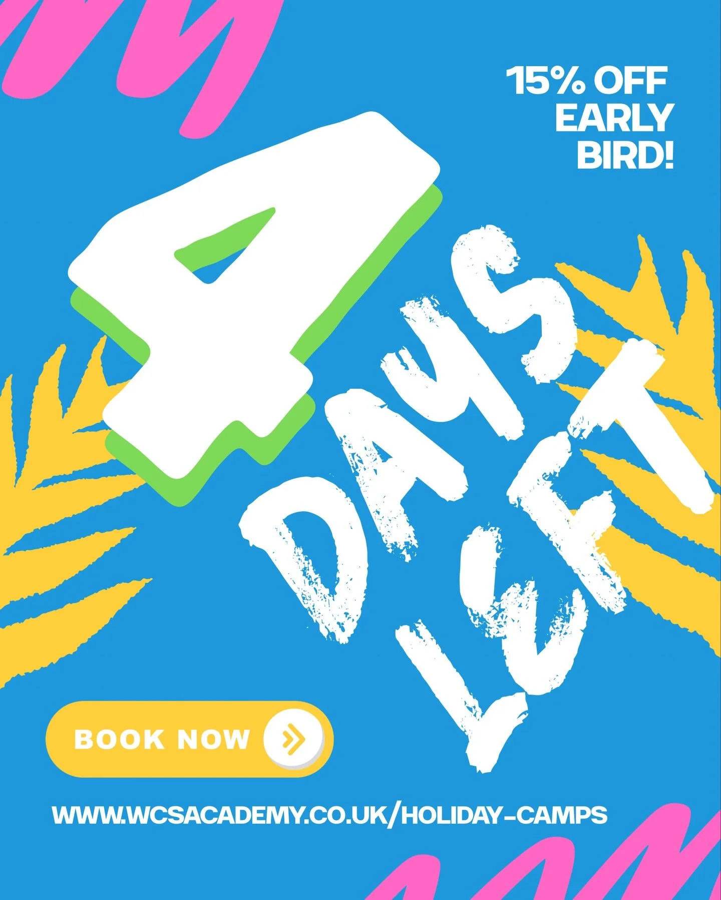 Only 4 days left to enjoy our 15% Early Bird offer for the February Holiday Camp. 🏕️🌟 (ENDS 30/11)
 Get a further &pound;5 Sibling Discount and an EXTRA 10% off for full week bookings. Spaces are limited, so book today and secure your child&rsquo;s