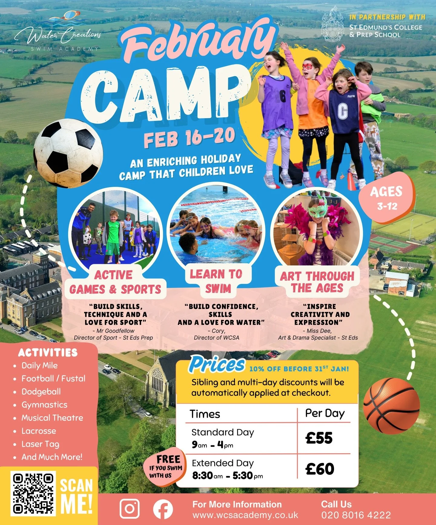 Our February Holiday Camp is back and it is going to be a brilliant one 🎉
 From swimming and sports to creative activities and games, every day is packed with fun for children aged 3 to 12 🏊&zwj;♂️⚽🎨
 Running Monday 16th to Friday 20th February at
