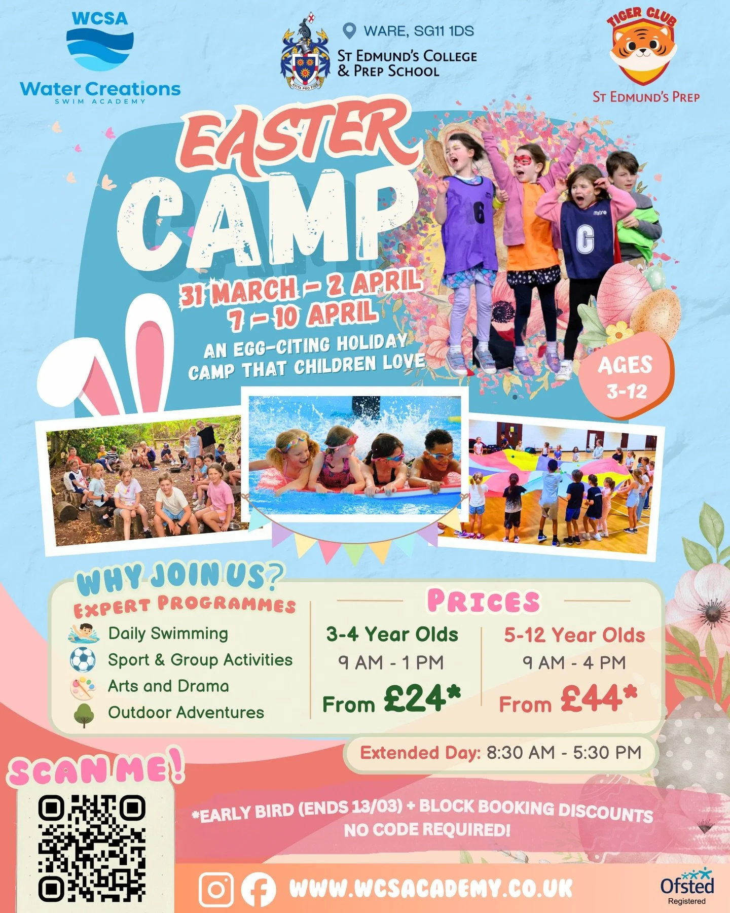 🐣 Easter Holiday Camp is back!

Looking for something fun and active for the kids this Easter? Join us at St Edmund&rsquo;s Prep for our much loved holiday camp. Expect plenty of swimming, sports, games, creativity and outdoor adventures.

📅 31 Mar
