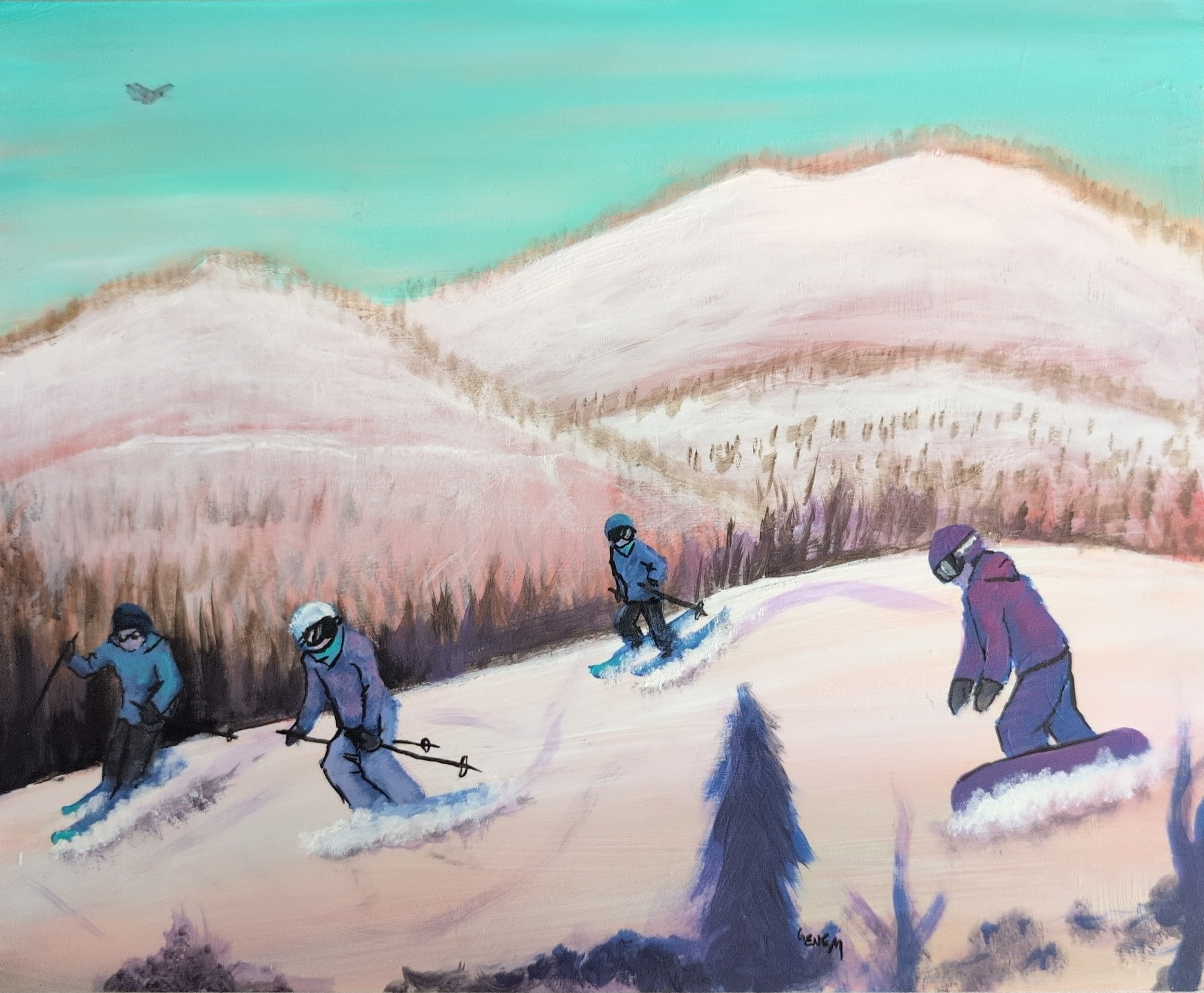 "Slope Family" - Acrylic and Ink on Wood Board - for my family. (NFS, prints available)