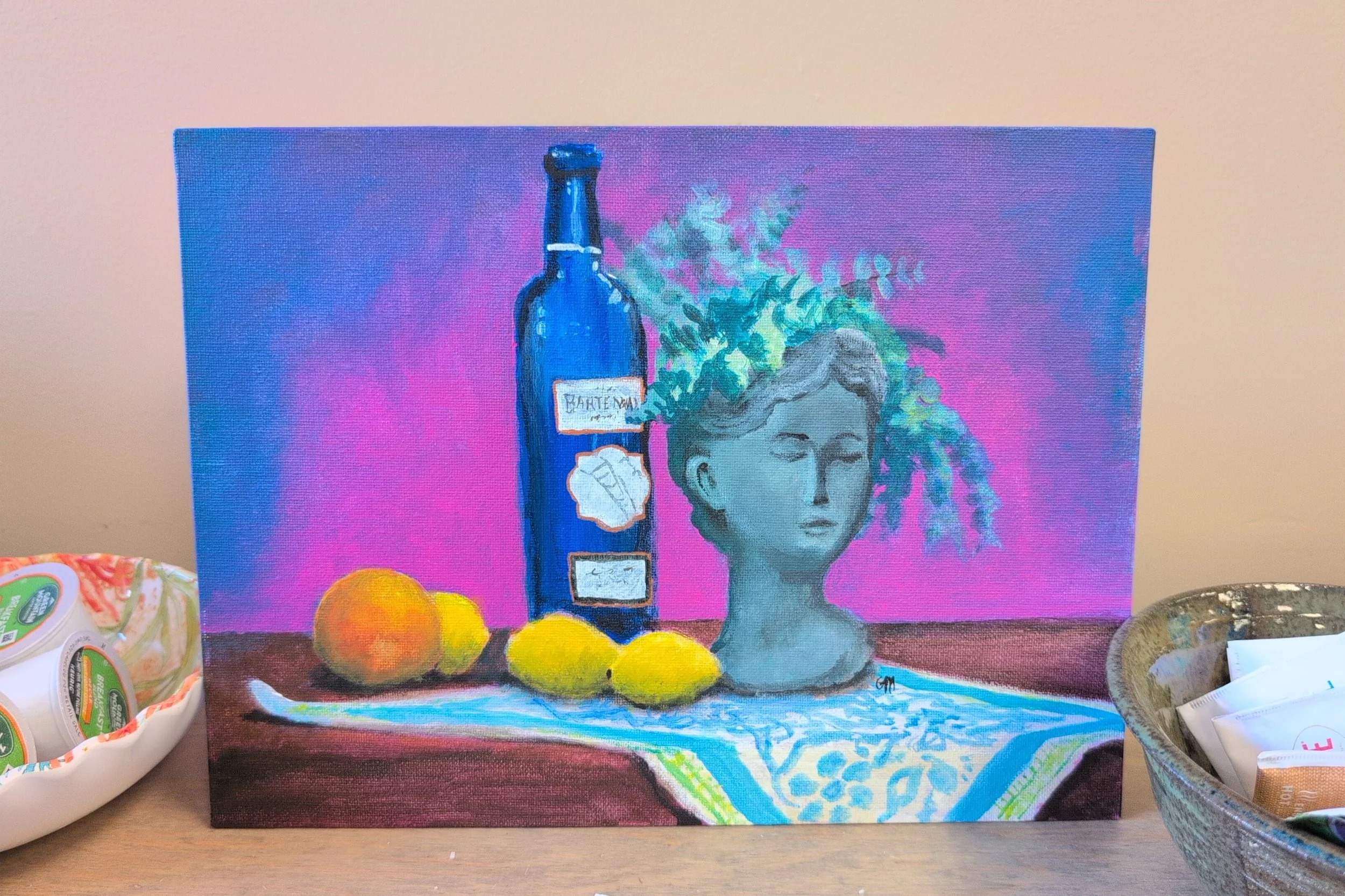 "Still Life" - Acrylic on Canvas Board - Currently on display in the Stratham, NH municipal center senior room. (NFS, unless you're a Stratham senior maybe)