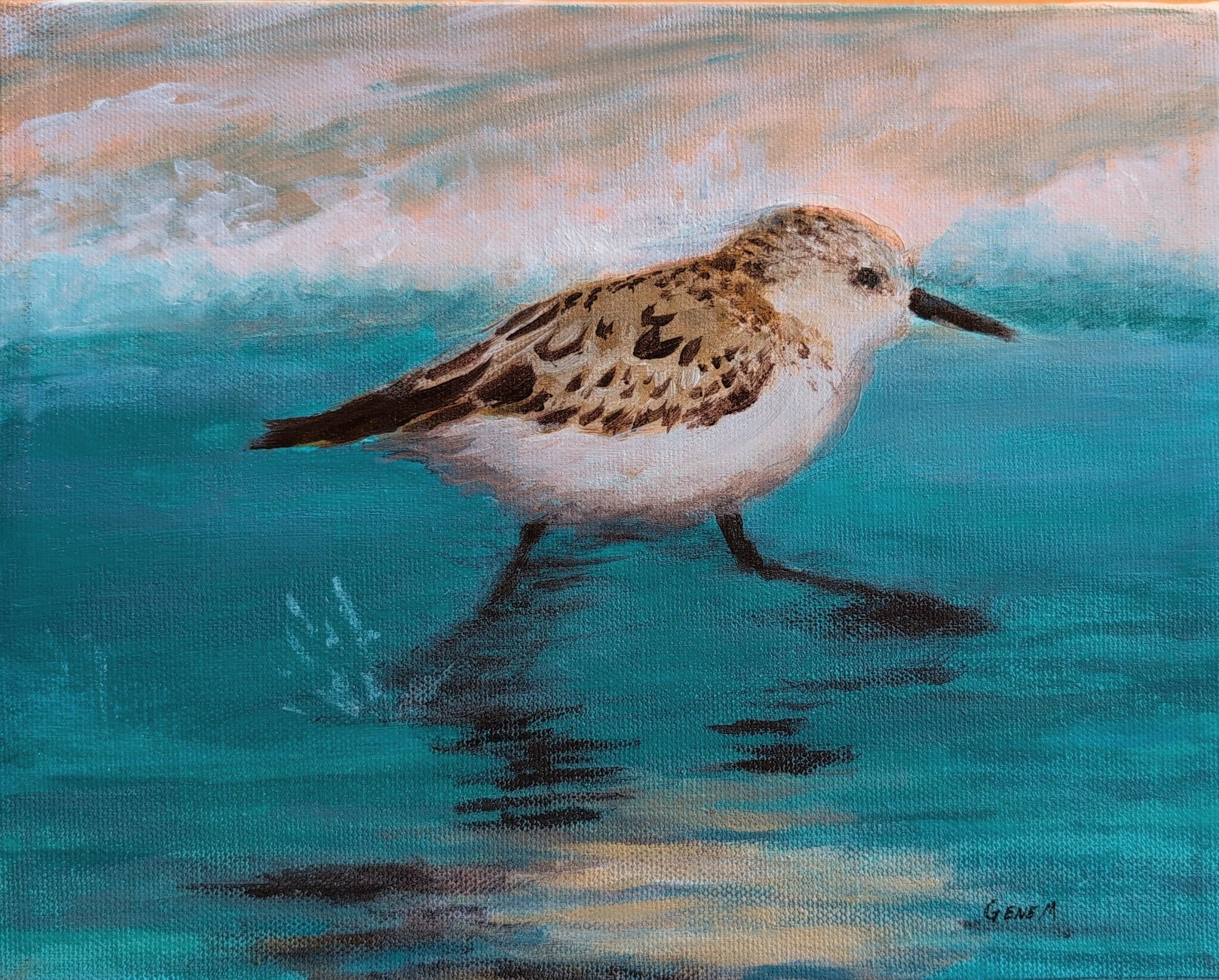 "Biddabiddabiddabidda" - Acrylic on Canvas - The sandpipers in Cape Cod sure do know where they're going, and waste no time getting there. (SOLD - prints available)