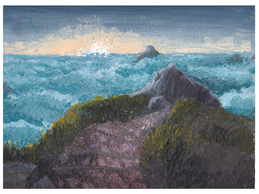 "Heavenly Path" - Acrylic on Canvas Paper - Done entirely with a pallet knife and a little bit of brushwork for the sky and some details. Very bumpy. If you purchase the painting and you REALLY want to touch it, don't worry.  I won't tell anyone. ($1