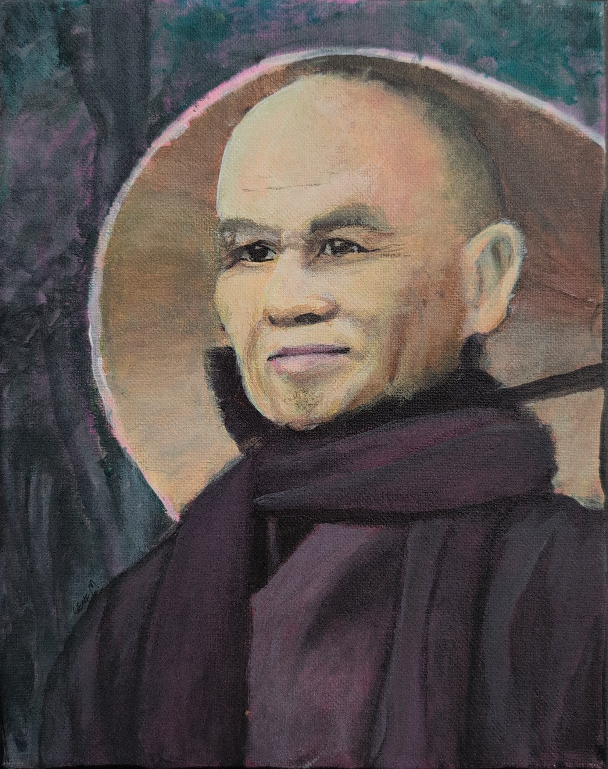 "Thich Nhat Hanh" - Acrylic on canvas, 8x10 - words that helped me in difficult times of my life. (NFS, prints available)