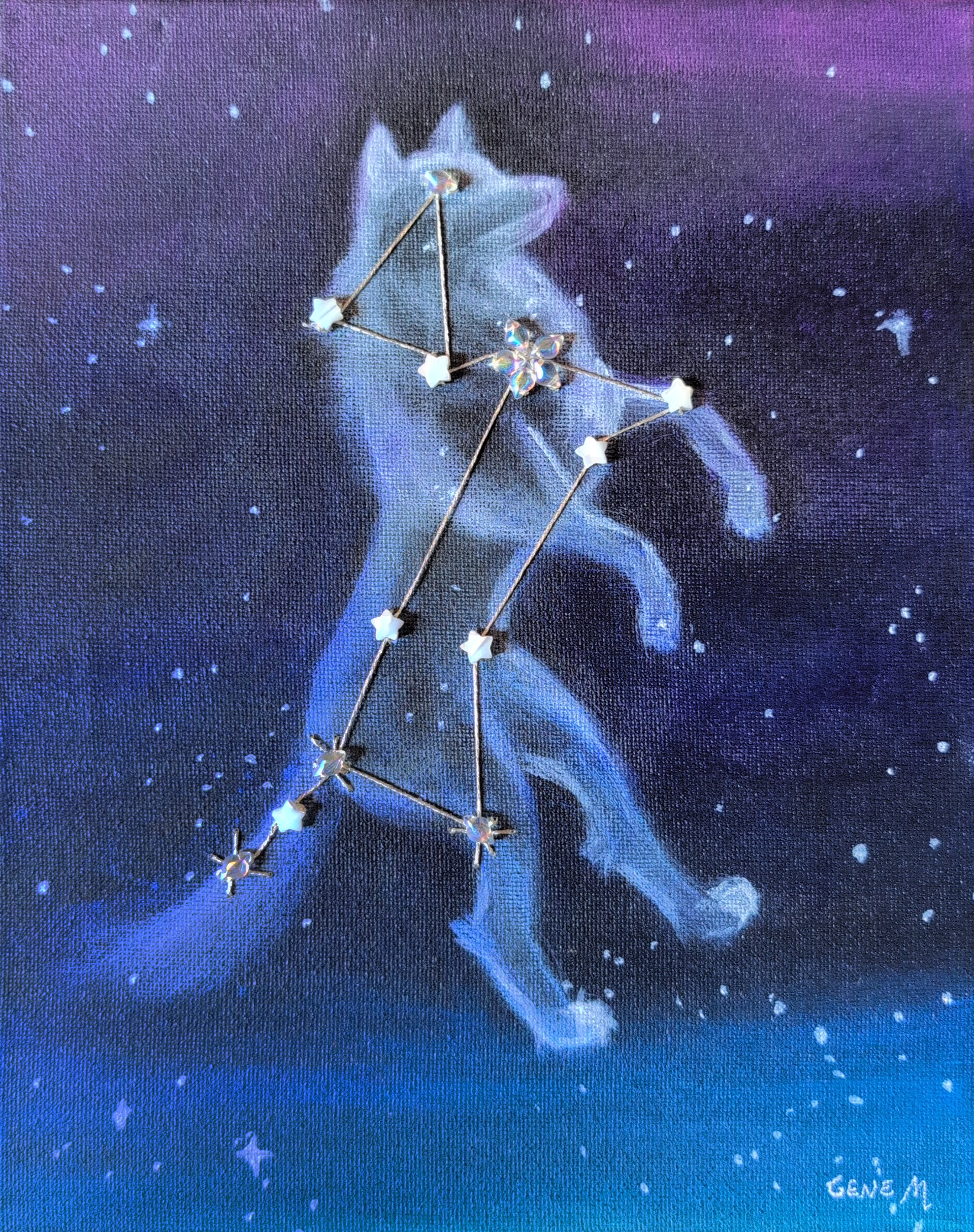 "Canis Major" - Acrylic and beading on canvas 8x10. ($200)