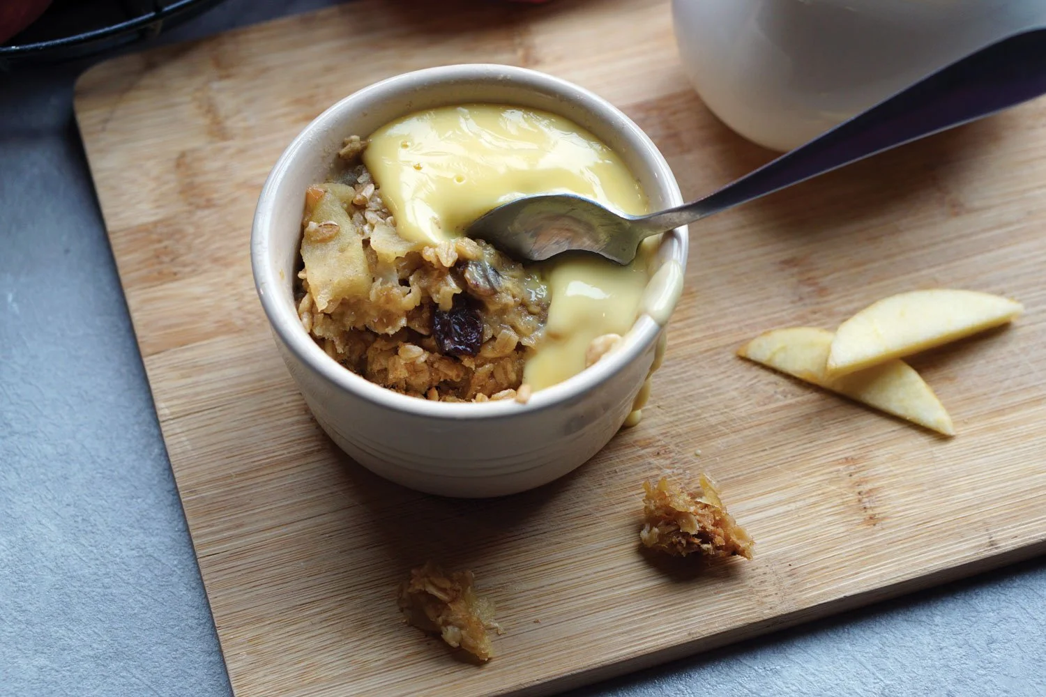 Apple & Raisin Flapjack Cakes with Custard