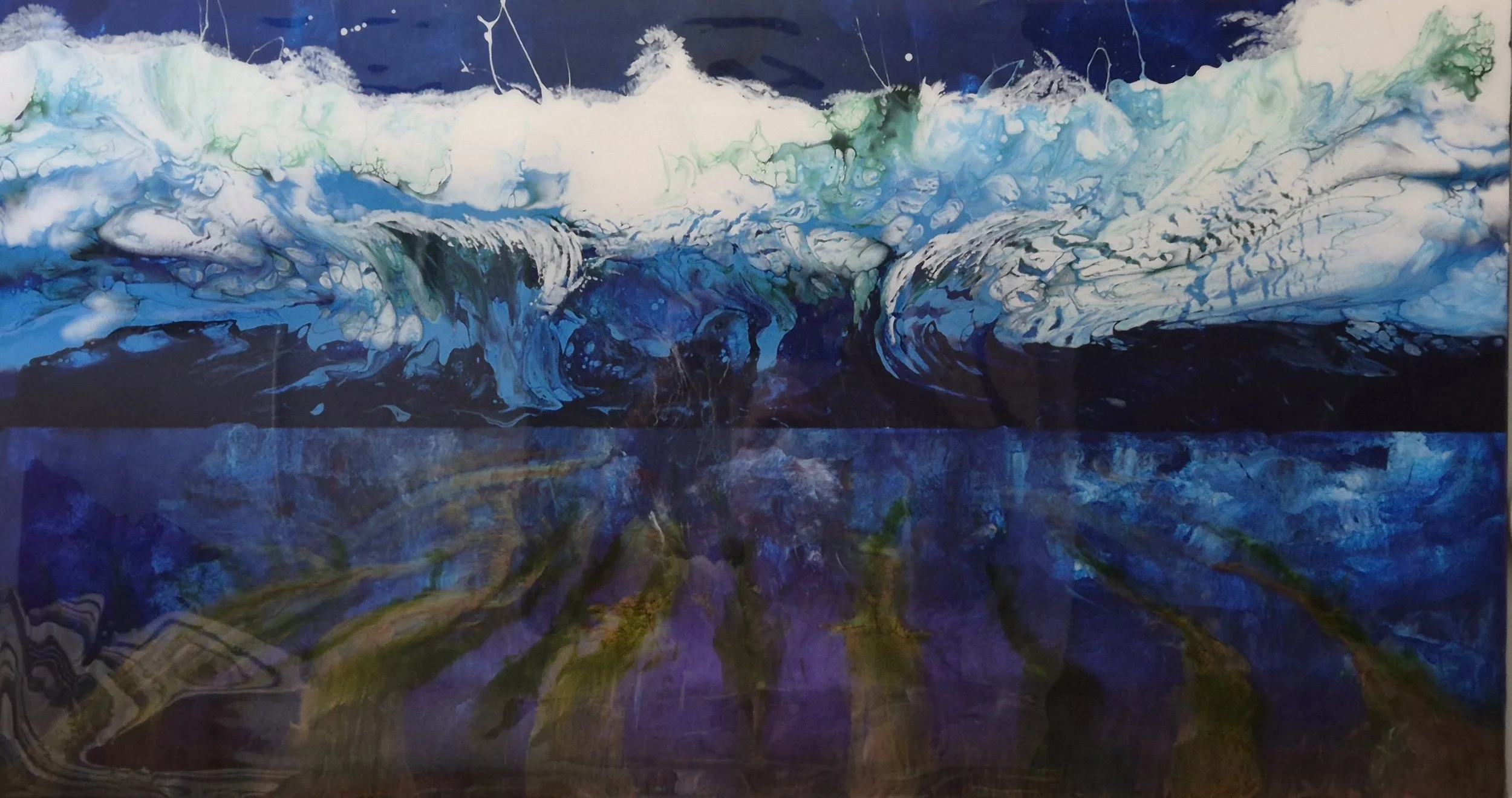 Over Under
22x40"
4 layers of resin with Acylic, Mica Powder and alcohol ink. On reclaimed linen canvas.
$1200