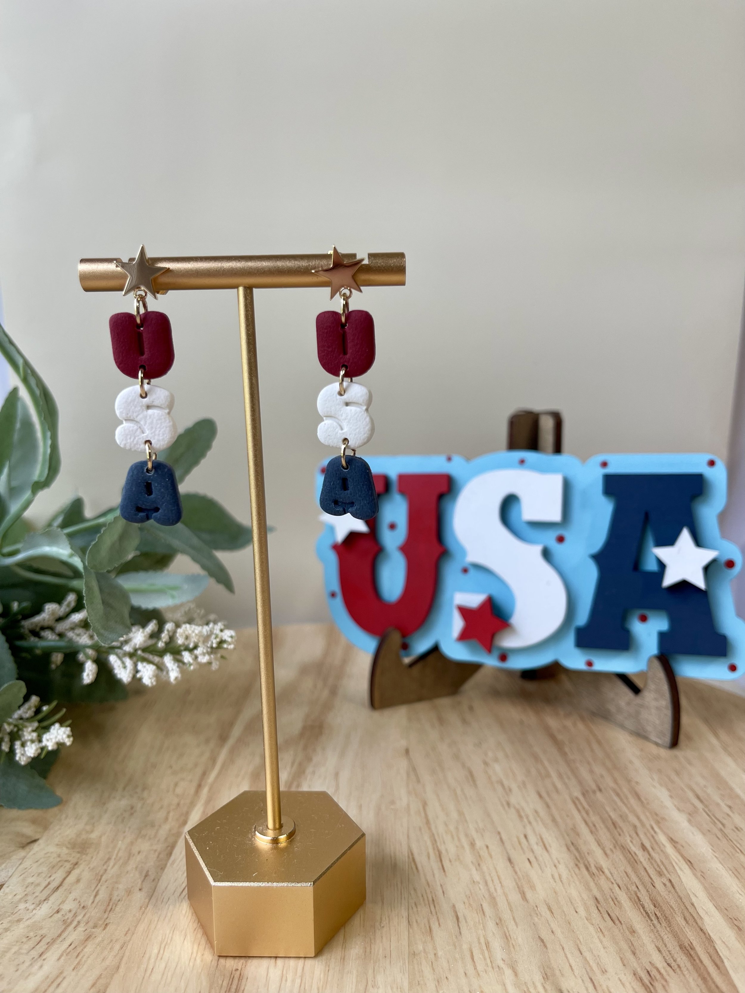 USA bubble dangle with star post