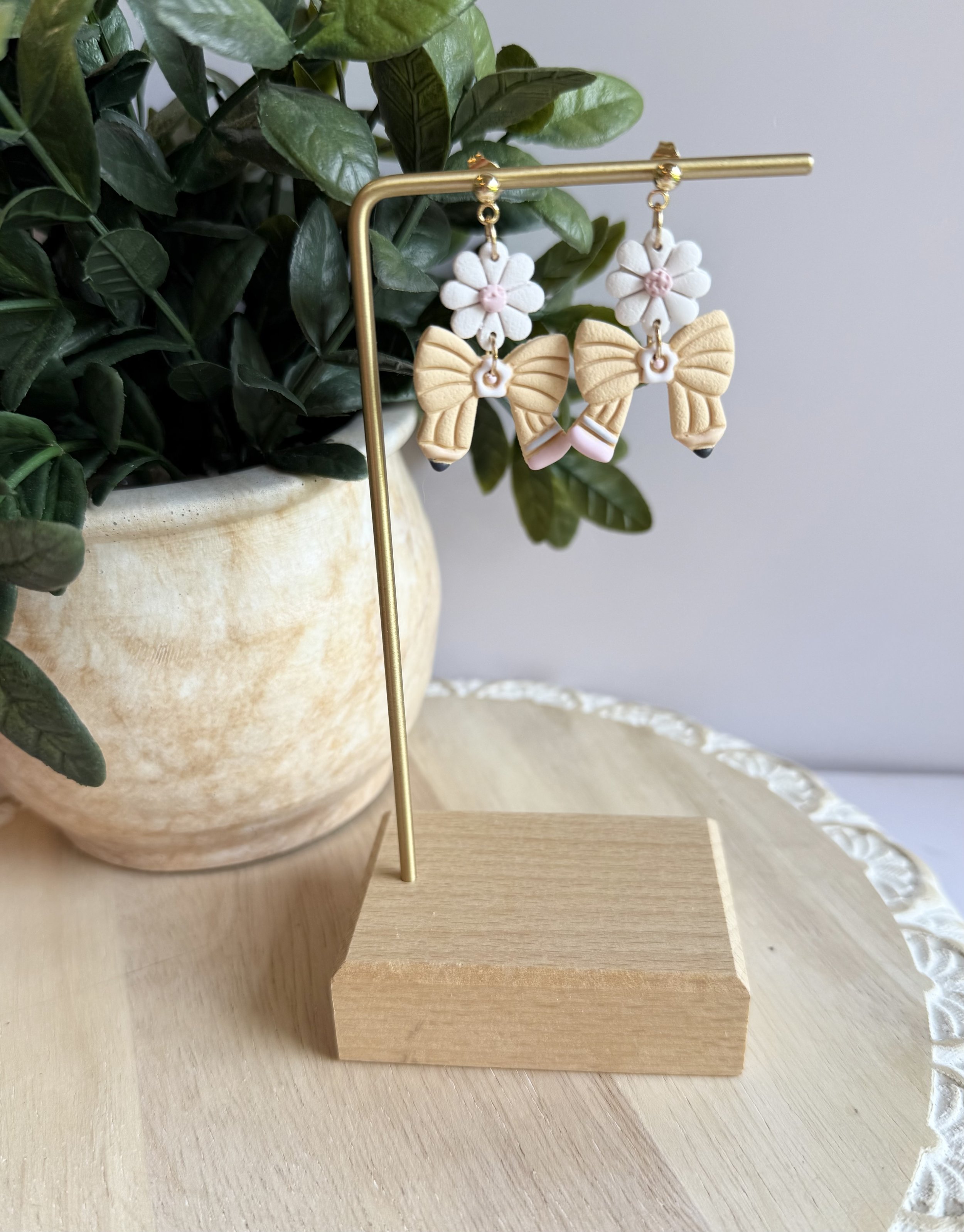 Flower and pencil bow dangle
