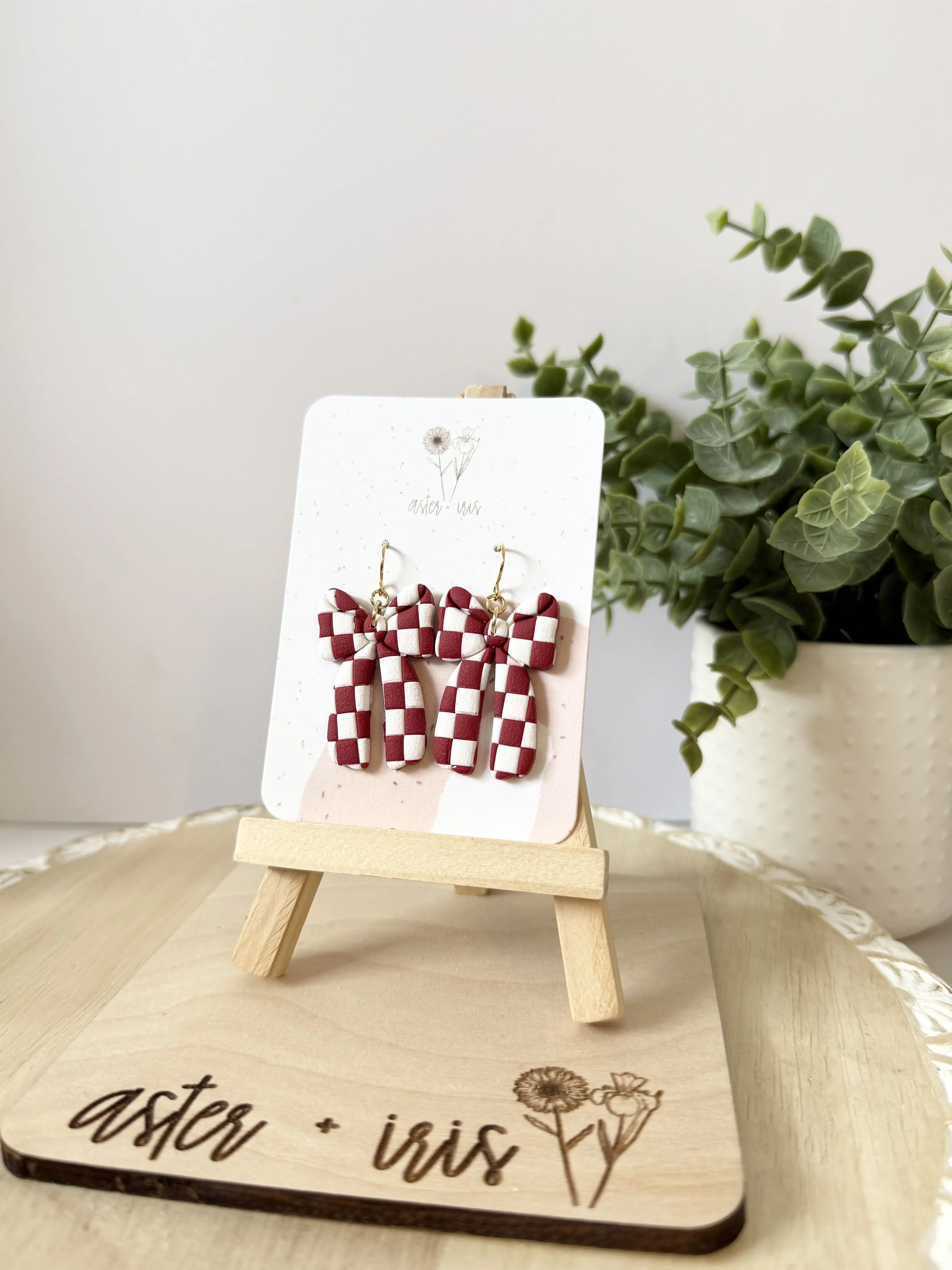 Red & white checkered bow dangle