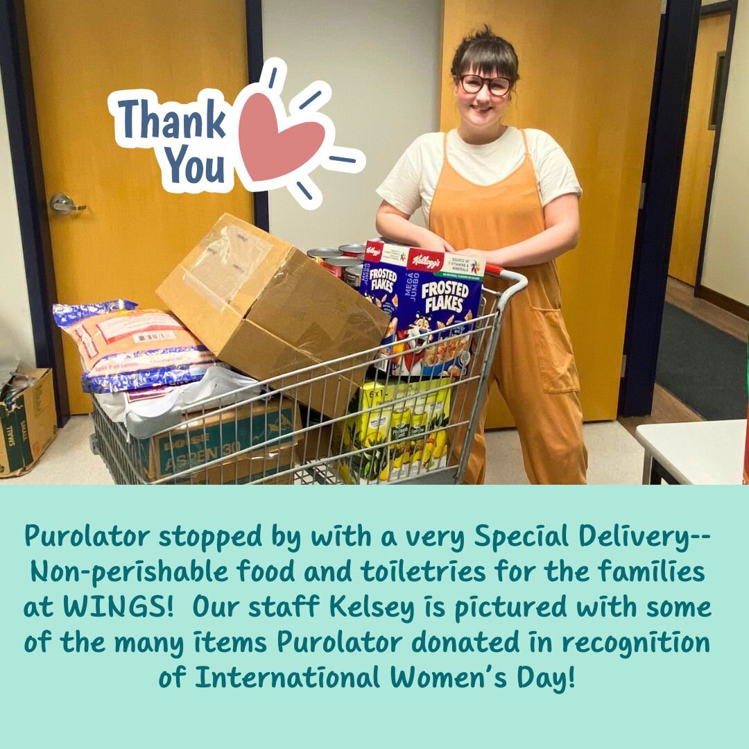 We received a Special Delivery from Purolator this week-- a large donation of non-perishable food and toiletries for the families at WINGS!  Thank you to @purolatorinc  and a special shout out to the Edmonton Purolator Team for donating these crucial