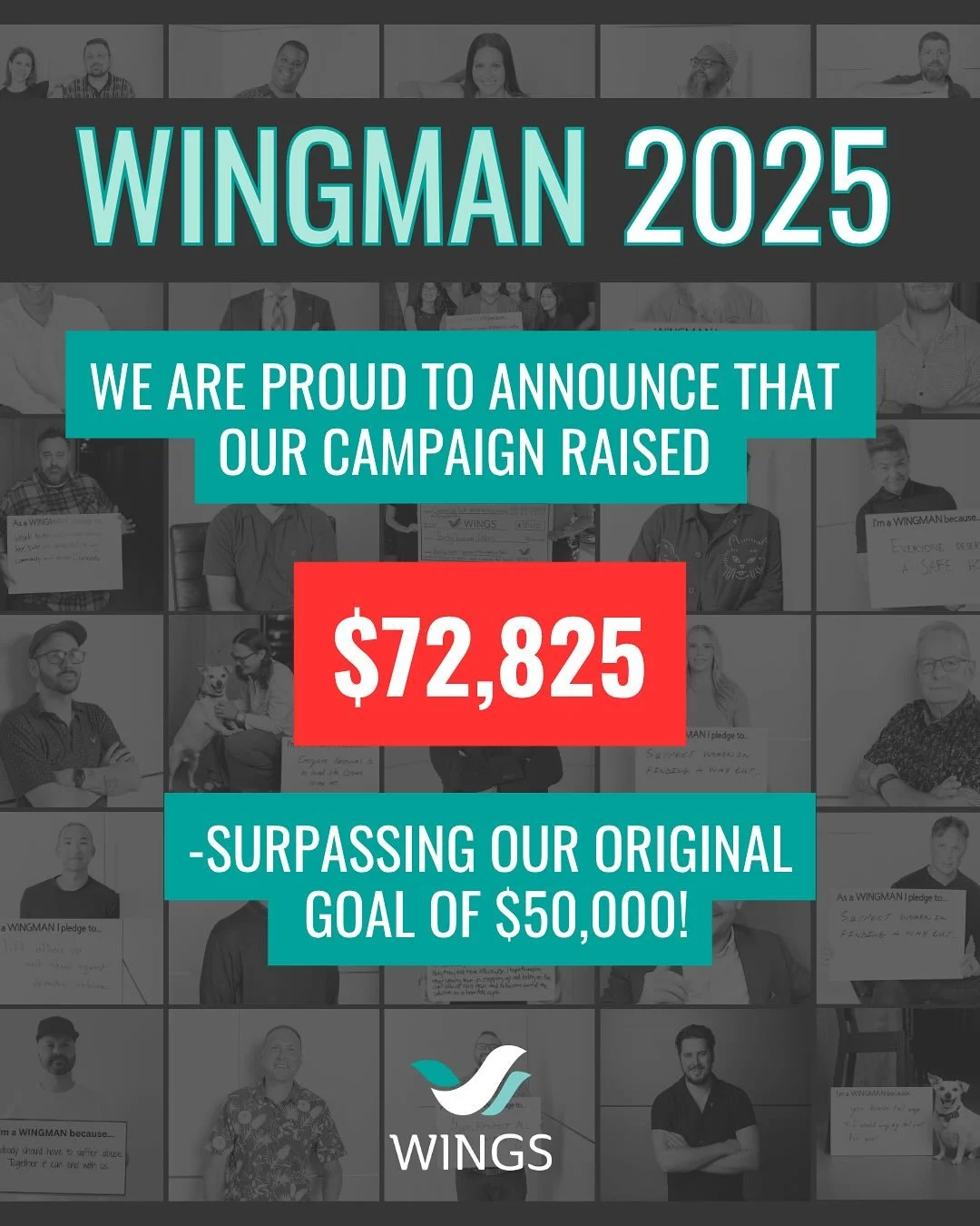 ✨ Big Announcement ✨

The 2025 WINGMAN Campaign raised an incredible $72,825, smashing our original goal of $50,000. 💜 We are so appreciative of everyone who supported this campaign and helped make it such a success.

A heartfelt thank you to our Pr