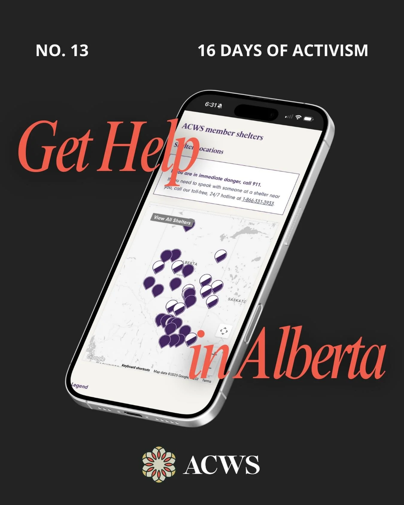 If you or someone you know is experiencing family violence, help is available. 

Find a shelter near you at acws.ca/shelters to connect with local supports. 

Most emergency shelters in Alberta have their own 24/7 helpline, ready to listen, support, 